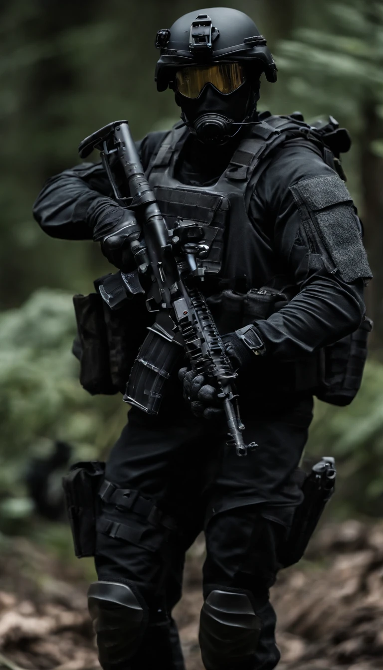 (Best quality,4K,8K,A high resolution,Masterpiece:1.2),Ultra-detailed,(Realistic,Photorealistic,photo-realistic:1.37), One of them wore a black SWAT uniform，Man in black helmet, A man in a black mask holds a gun, Air rifle CQB, French Special Operations, realistic soldiers, Soldiers in tactical equipment, tactical gear, cinematic —ar 16:9, realistic military equipment, Tactical armor, Black tactical equipment, combat outfit, Futuristic soldier costume, special forces security(Best quality,4K,8K,A high resolution,Masterpiece:1.2),Ultra-detailed,(Realistic,Photorealistic,photo-realistic:1.37), One of them wore a black SWAT uniform，Man in black helmet, A man wearing a black skull mask holds a gun, assault rifle，CQB, French Special Operations, realistic soldiers, Soldiers in tactical equipment, tactical gear, cinematic —ar 16:9, realistic military equipment, Tactical armor, Black tactical equipment, combat outfit, Futuristic soldier costume, special forces security，FBI official，Zombie crisis，Zombie background，There was chaos，Police shoot at zombies