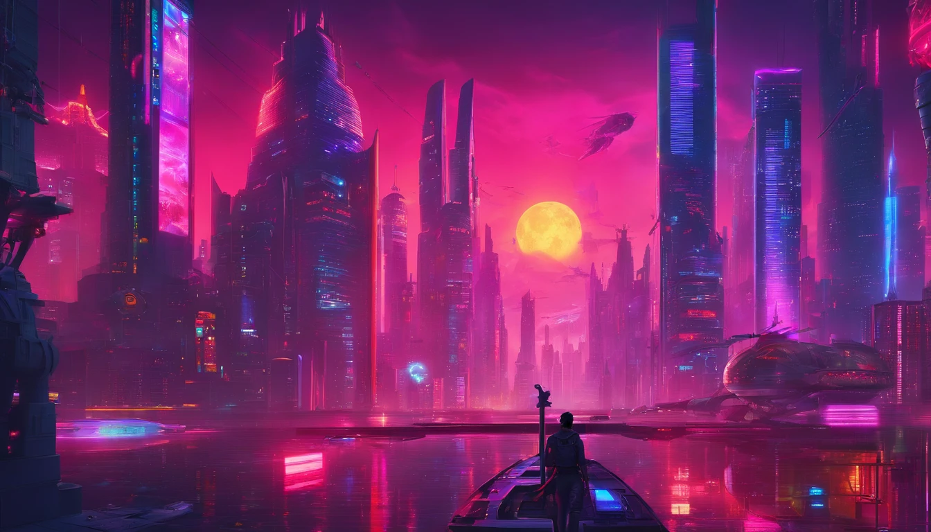 Demons rule the solar system、early evening、pink there、Near Future City, floating