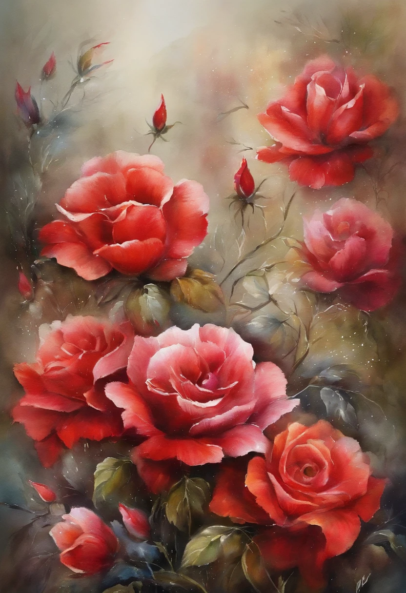Incredible and spectacular scenes, ((alta calidad)), ((Detallado)), ((fantasy)), "Plasma rojo, realista, La mejor calidad, 4k, Flores atrapadas en rosas rojas en la parte superior realista", Calidad de imagen (Efecto de renderizado 3D) , Detalles exquisitos,