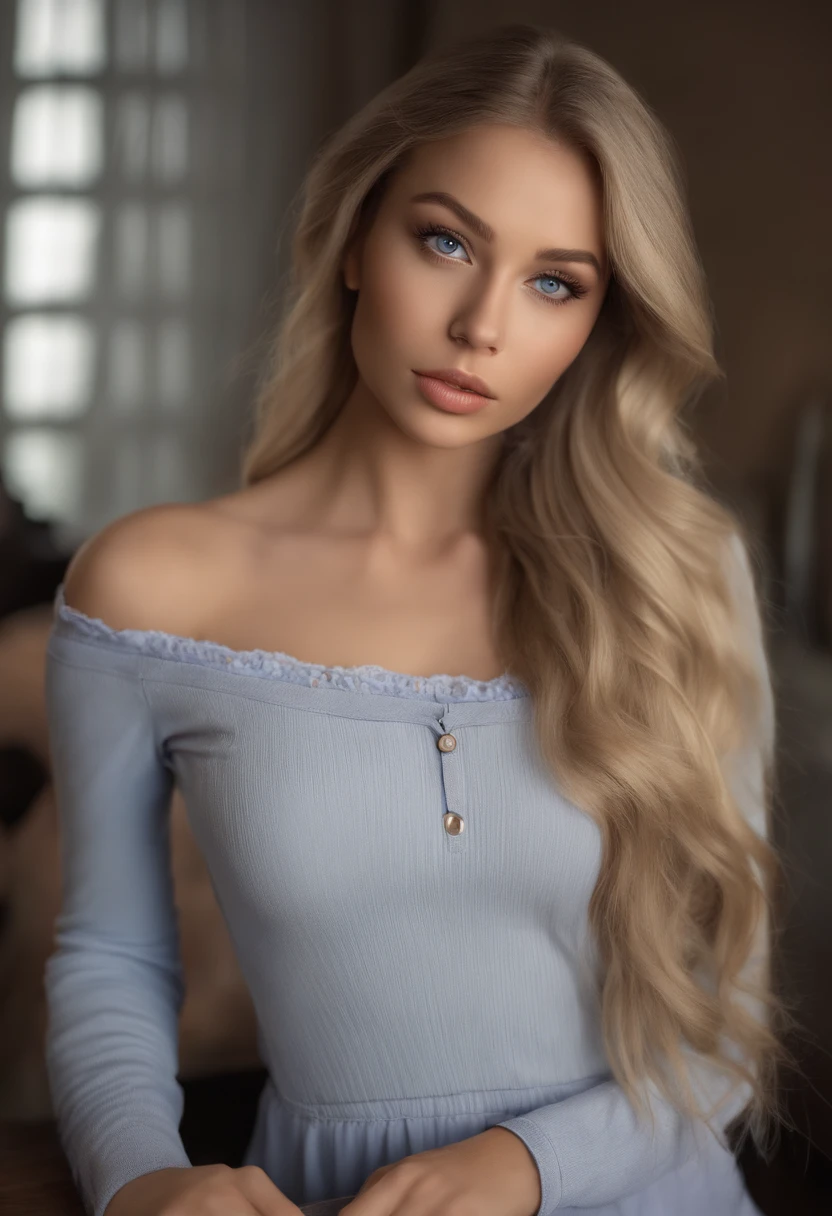holding black dietary supplement bottle in hand, Arafed Full Woman, Sexy Girl with Blue Eyes, , Ultra Realistic, Meticulously Detailed, Portrait of Sophie Mudd, Blonde Hair and Big Eyes, Selfie of a Young Woman, Bedroom Eyes, Violet Myers, No Makeup, Natural Makeup, Looking Directly at the Camera, face artgram, subtle make-up, Impressive photo of the whole body kneeling on the bed, In the bedroom, Medium and large size chest, allowing the face to be seen clearly, portrait, with big tits and ass