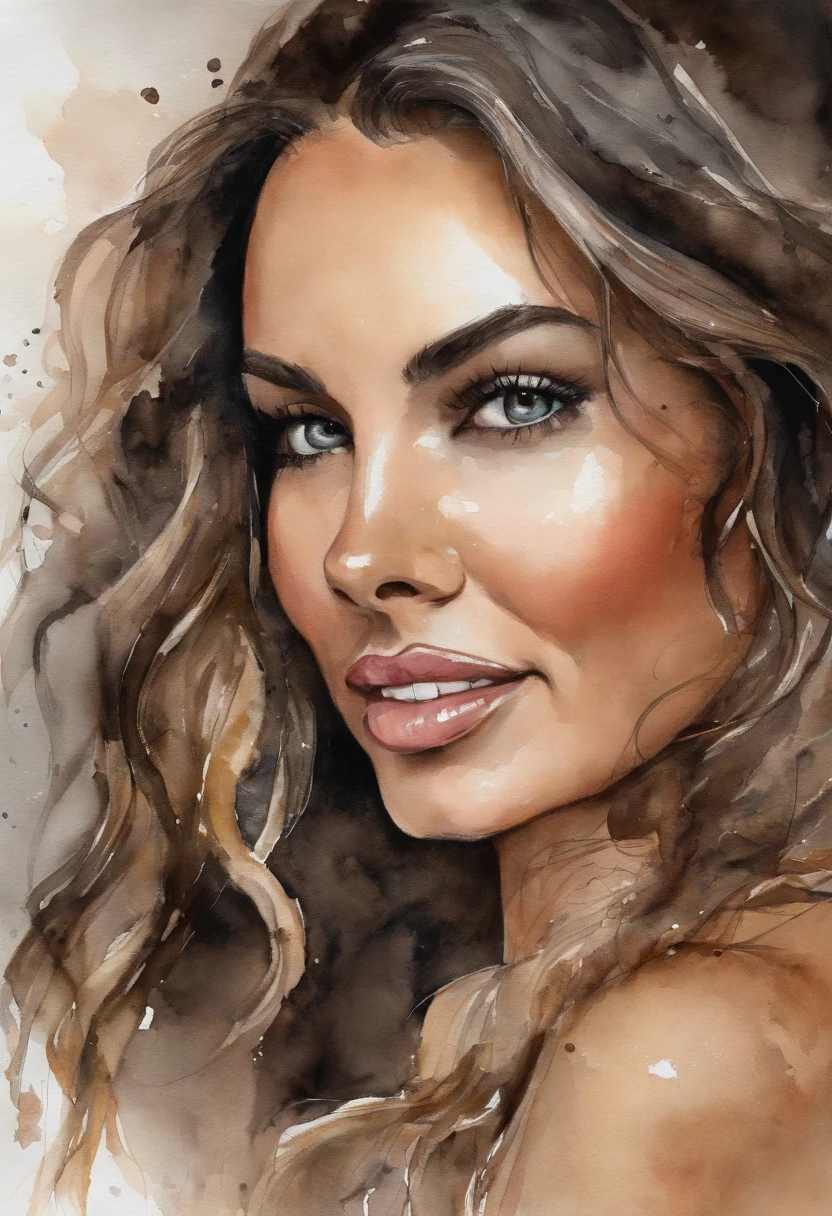 30 year old iraqi woman with brown hair with blonde highlights big eyes in black lace lingerie  hair wavy and flowing brown eyes  brown eyes 