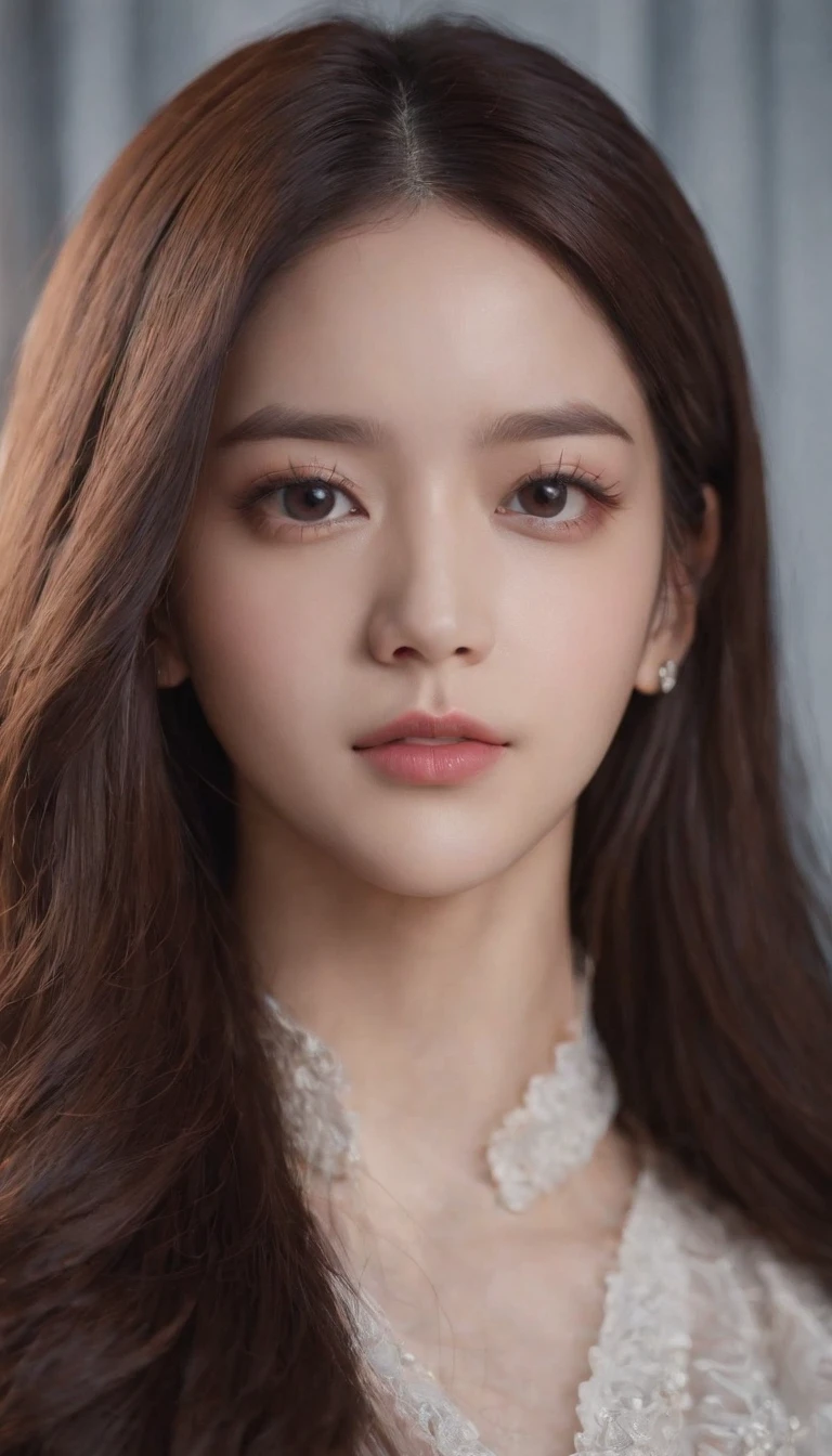 a close up of a woman with long hair wearing a choke, portrait jisoo blackpink, jisoo from blackpink, with long hair and piercing eyes, jisoo of blackpink, portrait of jossi of blackpink, jinyoung shin, anime girl in real life, cruel korean goth girl, korean girl, ulzzang, realistic. cheng yi, beautiful south korean woman, stunning anime face portrait