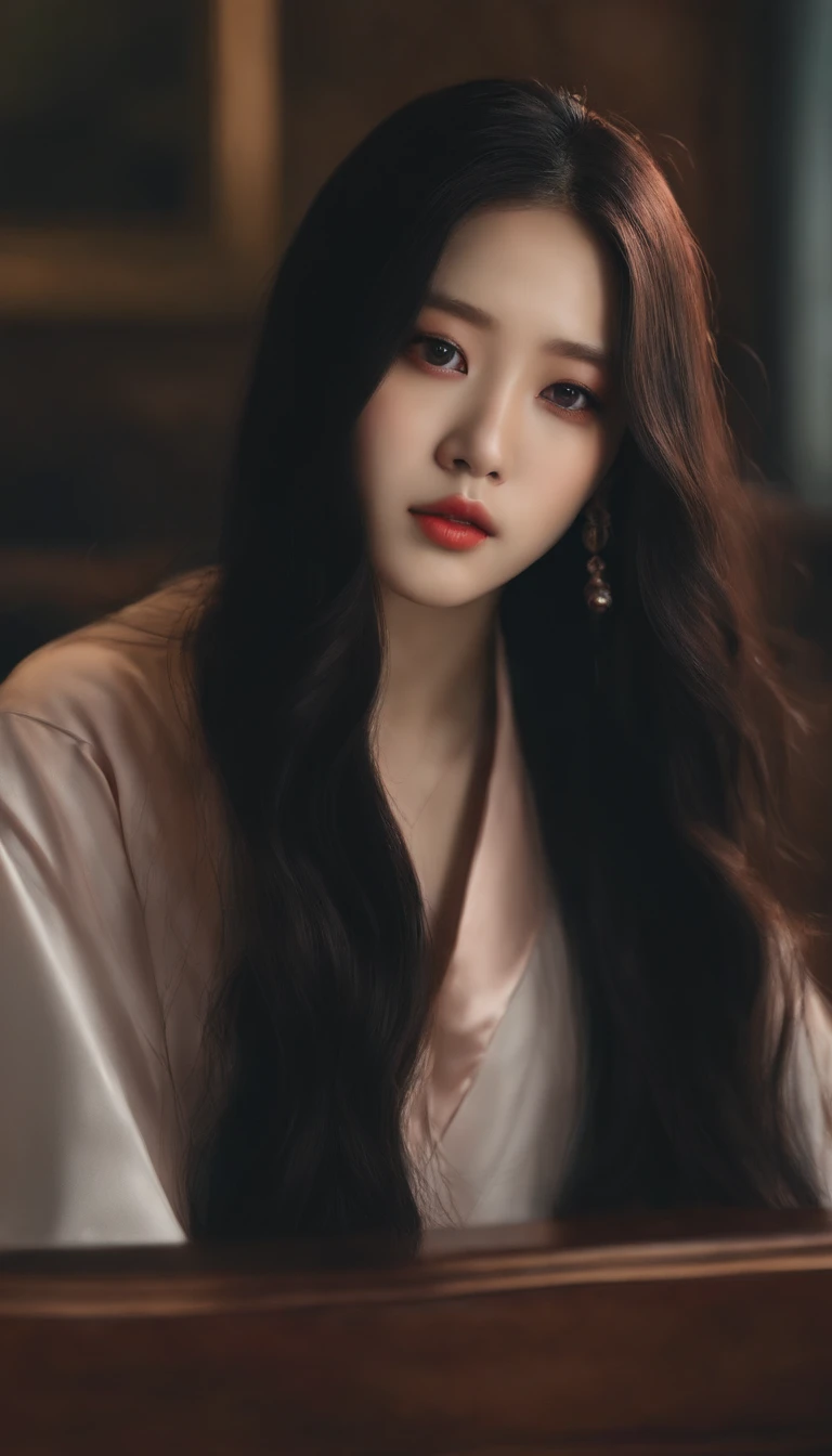 a close up of a woman with long hair wearing a choke, a photorealistic painting inspired by Yanjun Cheng, tumblr, realism, portrait jisoo blackpink, jisoo from blackpink, with long hair and piercing eyes, jisoo of blackpink, portrait of jossi of blackpink, jinyoung shin, anime girl in real life, cruel korean goth girl, korean girl, ulzzang