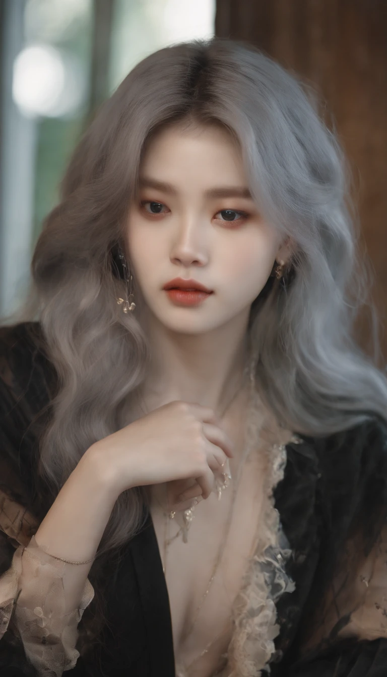 a close up of a woman with long hair wearing a choke, a photorealistic painting inspired by Yanjun Cheng, tumblr, realism, portrait jisoo blackpink, jisoo from blackpink, with long hair and piercing eyes, jisoo of blackpink, portrait of jossi of blackpink, jinyoung shin, anime girl in real life, cruel korean goth girl, korean girl, ulzzang