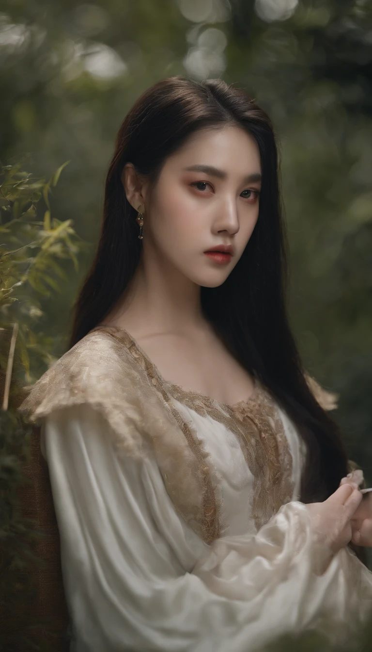 a close up of a woman with long hair wearing a choke, a photorealistic painting inspired by Yanjun Cheng, tumblr, realism, portrait jisoo blackpink, jisoo from blackpink, with long hair and piercing eyes, jisoo of blackpink, portrait of jossi of blackpink, jinyoung shin, anime girl in real life, cruel korean goth girl, korean girl, ulzzang