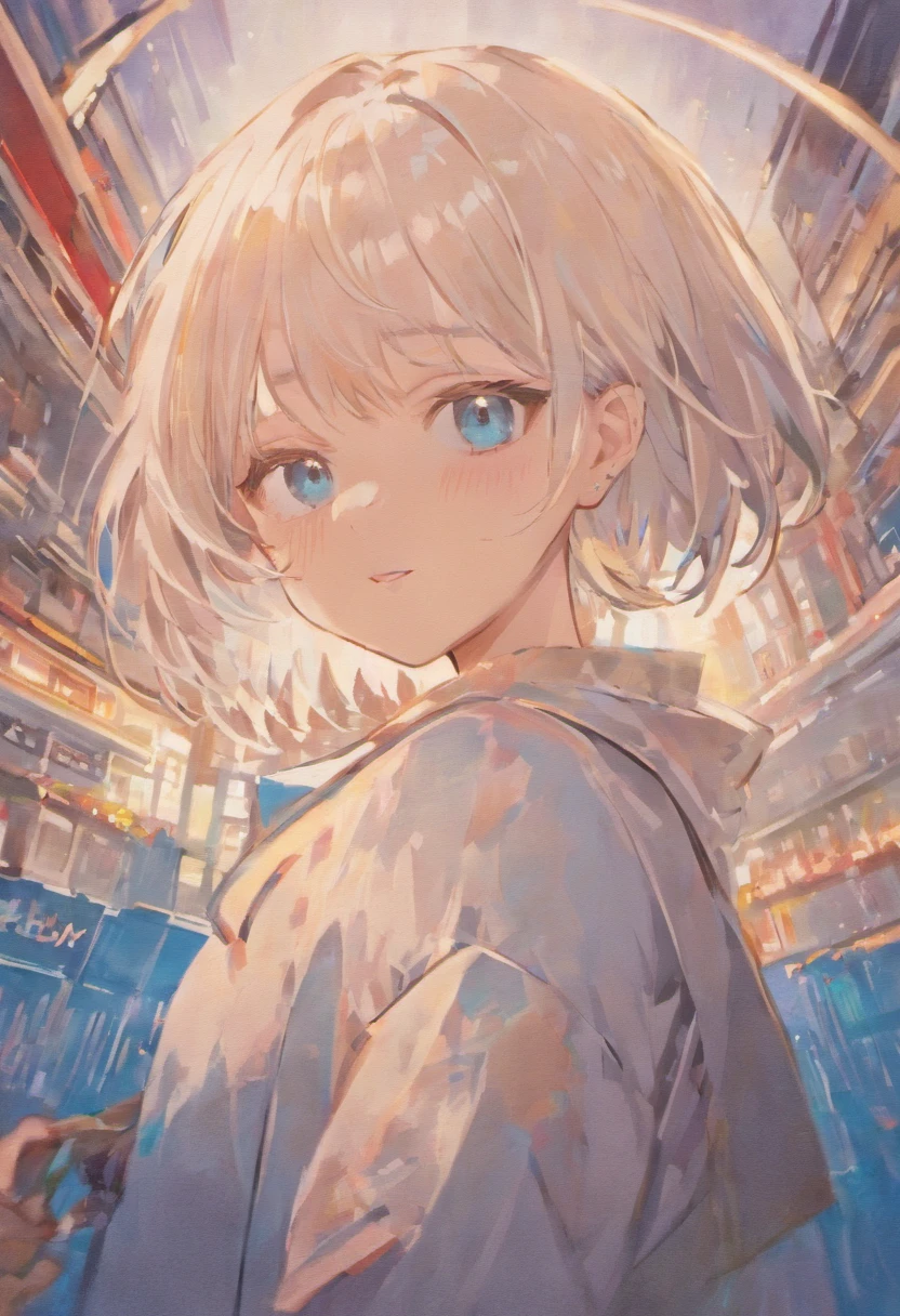 short white hair girl. chin-length bob with Birkin bangs hairstyle. sky blue eyes. ager girl. she's 18 years old. white and red school uniform. school. classroom. sunlight. evening. ultrasharp. 8k. masterpiece. nsfw content
