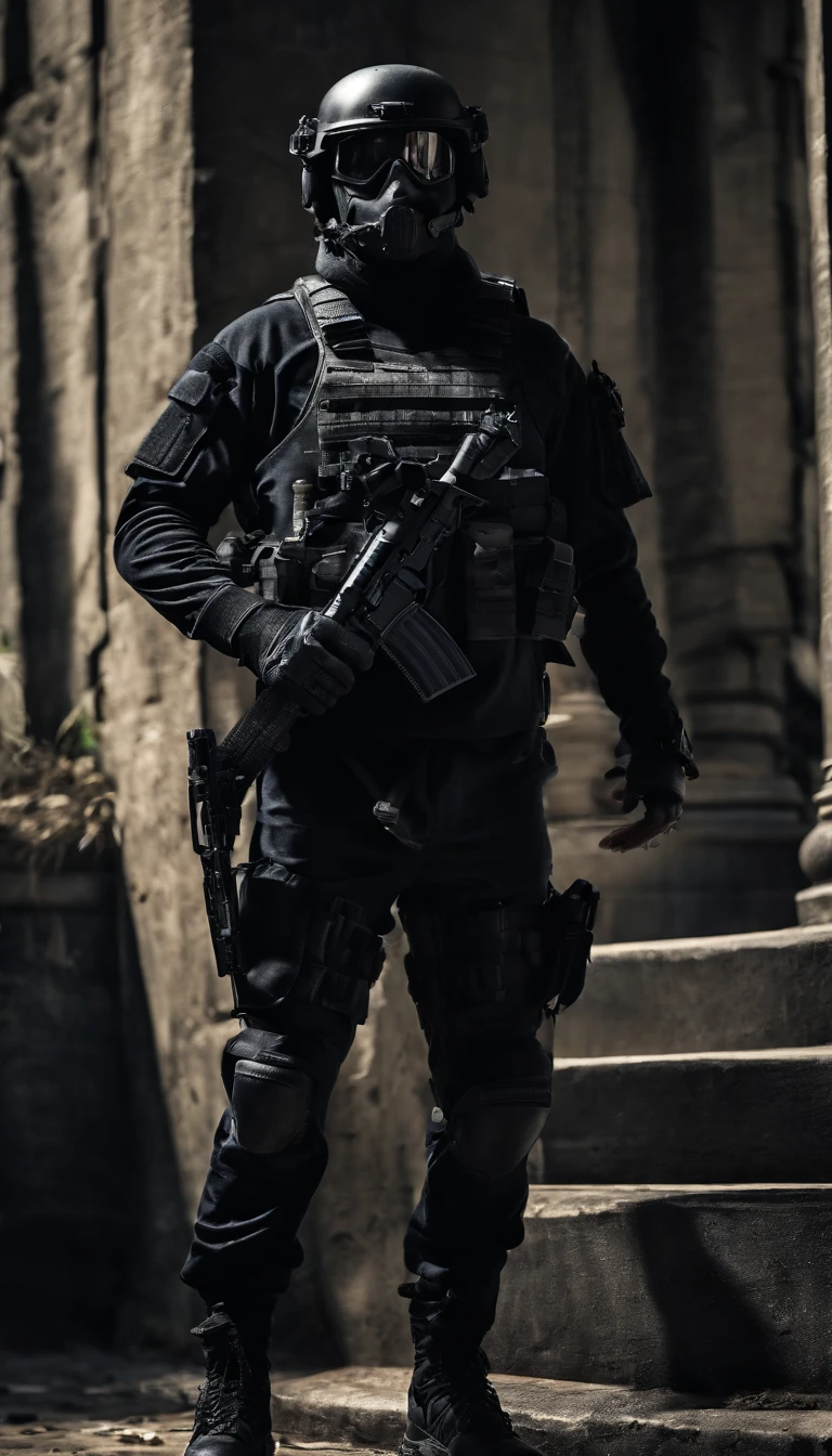 (Best quality,4K,8K,A high resolution,Masterpiece:1.2),Ultra-detailed,(Realistic,Photorealistic,photo-realistic:1.37), One of them wore a black SWAT uniform,Man in black helmet, A man in a black mask holds a gun, Air rifle CQB, French Special Operations, realistic soldiers, Soldiers in tactical equipment, tactical gear, cinematic —ar 16:9, realistic military equipment, Tactical armor, Black tactical equipment, combat outfit, Futuristic soldier costume, special forces security(Best quality,4K,8K,A high resolution,Masterpiece:1.2),Ultra-detailed,(Realistic,Photorealistic,photo-realistic:1.37), One of them wore a black SWAT uniform,Man in black helmet, A man wearing a black skull mask holds a gun, assault rifle,CQB, French Special Operations, realistic soldiers, Soldiers in tactical equipment, tactical gear, cinematic —ar 16:9, realistic military equipment, Tactical armor, Black tactical equipment, combat outfit, Futuristic soldier costume, special forces security,FBI official,Zombie crisis,Zombie background,There was chaos,Police shoot at zombies