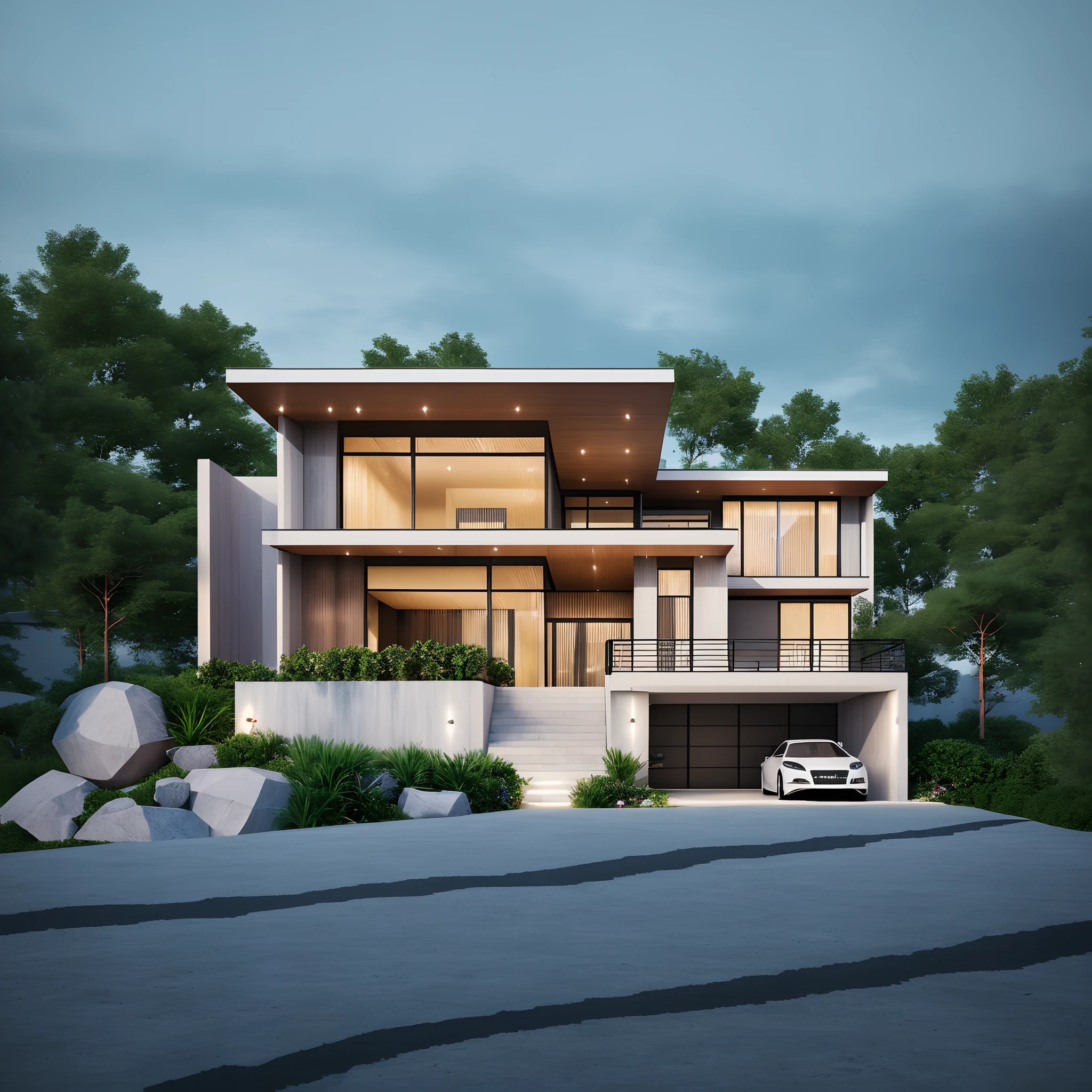 (Masterpiece,best quality,8k uhd,dslr,soft light,high quality,super detail,film grain,Fujifilm XT3, UE 5 render 8k,super high resolution,super detail:1.2), Super sharp like a photo taken with a professional camera, modern design, sunrise, ((light from inside: 1.5)), dynamic light, shimmering light, electric light photo, romantic feeling:1.7, nigh light:1.3 , shimering sky:1.4, car, light in door