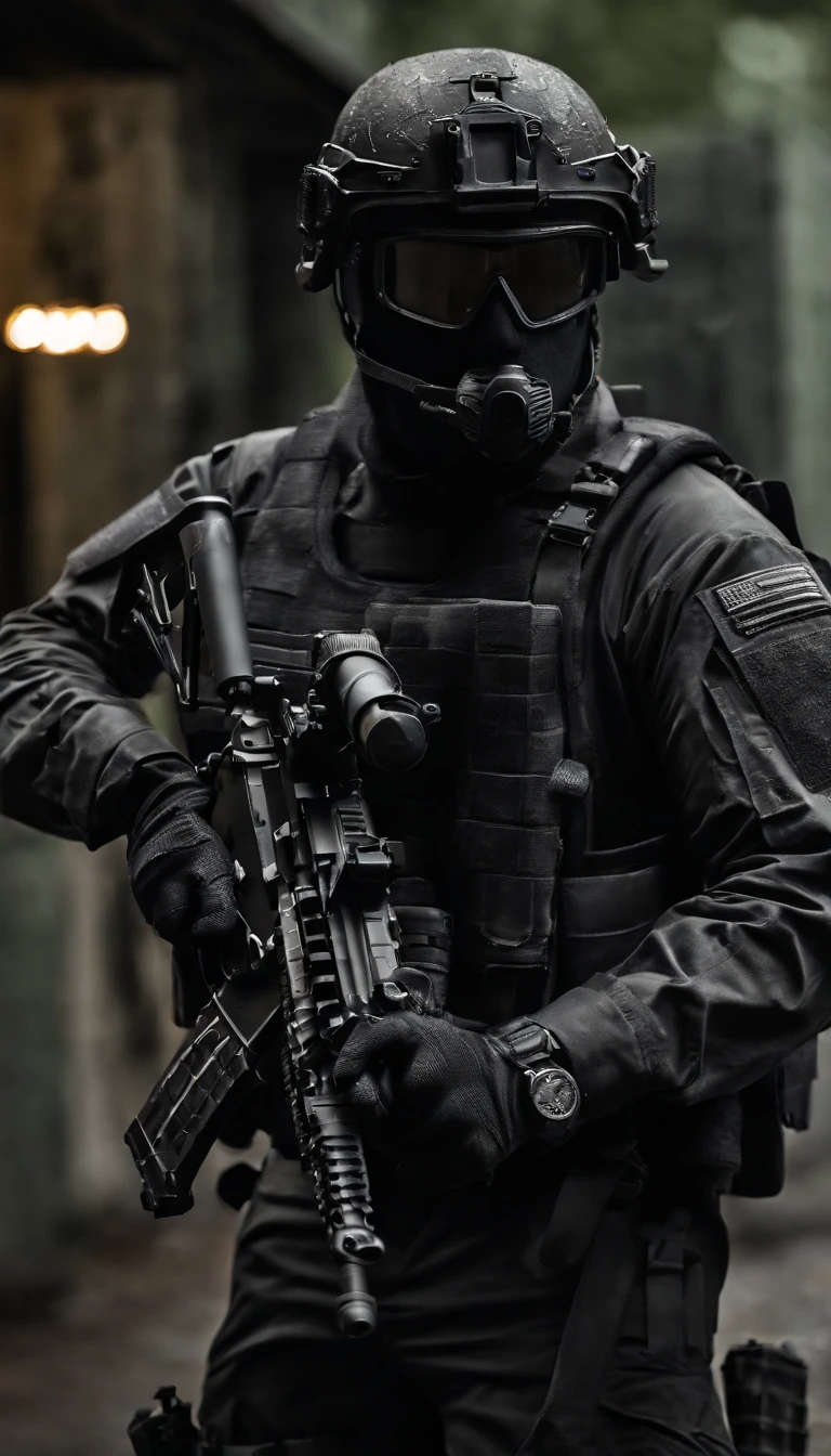 (Best quality,4K,8K,A high resolution,Masterpiece:1.2),Ultra-detailed,(Realistic,Photorealistic,photo-realistic:1.37), One of them wore a black SWAT uniform，Man in black helmet, A man in a black mask holds a gun, Air rifle CQB, French Special Operations, realistic soldiers, Soldiers in tactical equipment, tactical gear, cinematic —ar 16:9, realistic military equipment, Tactical armor, Black tactical equipment, combat outfit, Futuristic soldier costume, special forces security(Best quality,4K,8K,A high resolution,Masterpiece:1.2),Ultra-detailed,(Realistic,Photorealistic,photo-realistic:1.37), One of them wore a black SWAT uniform，Man in black helmet, A man wearing a black skull mask holds a gun, assault rifle，CQB, French Special Operations, realistic soldiers, Soldiers in tactical equipment, tactical gear, cinematic —ar 16:9, realistic military equipment, Tactical armor, Black tactical equipment, combat outfit, Futuristic soldier costume, special forces security，FBI official，Zombie crisis，Zombie background，There was chaos，Police shoot at zombies