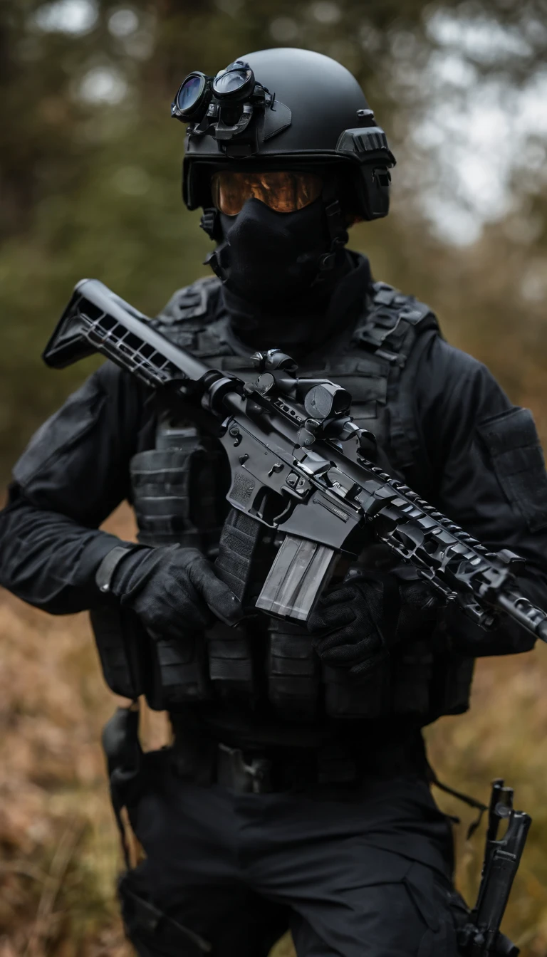 (Best quality,4K,8K,A high resolution,Masterpiece:1.2),Ultra-detailed,(Realistic,Photorealistic,photo-realistic:1.37), One of them wore a black SWAT uniform，Man in black helmet, A man in a black mask holds a gun, Air rifle CQB, French Special Operations, realistic soldiers, Soldiers in tactical equipment, tactical gear, cinematic —ar 16:9, realistic military equipment, Tactical armor, Black tactical equipment, combat outfit, Futuristic soldier costume, special forces security(Best quality,4K,8K,A high resolution,Masterpiece:1.2),Ultra-detailed,(Realistic,Photorealistic,photo-realistic:1.37), One of them wore a black SWAT uniform，Man in black helmet, A man wearing a black skull mask holds a gun, Air rifle CQB, French Special Operations, realistic soldiers, Soldiers in tactical equipment, tactical gear, cinematic —ar 16:9, realistic military equipment, Tactical armor, Black tactical equipment, combat outfit, Futuristic soldier costume, special forces security