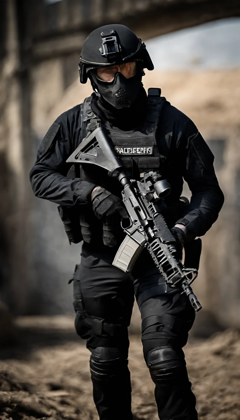 (Best quality,4K,8K,A high resolution,Masterpiece:1.2),Ultra-detailed,(Realistic,Photorealistic,photo-realistic:1.37), One of them wore a black SWAT uniform，Man in black helmet, A man in a black mask holds a gun, Air rifle CQB, French Special Operations, realistic soldiers, Soldiers in tactical equipment, tactical gear, cinematic —ar 16:9, realistic military equipment, Tactical armor, Black tactical equipment, combat outfit, Futuristic soldier costume, special forces security(Best quality,4K,8K,A high resolution,Masterpiece:1.2),Ultra-detailed,(Realistic,Photorealistic,photo-realistic:1.37), One of them wore a black SWAT uniform，Man in black helmet, A man wearing a black skull mask holds a gun, assault rifle，CQB, French Special Operations, realistic soldiers, Soldiers in tactical equipment, tactical gear, cinematic —ar 16:9, realistic military equipment, Tactical armor, Black tactical equipment, combat outfit, Futuristic soldier costume, special forces security，FBI official，Zombie crisis，Zombie background，There was chaos，Police shoot at zombies