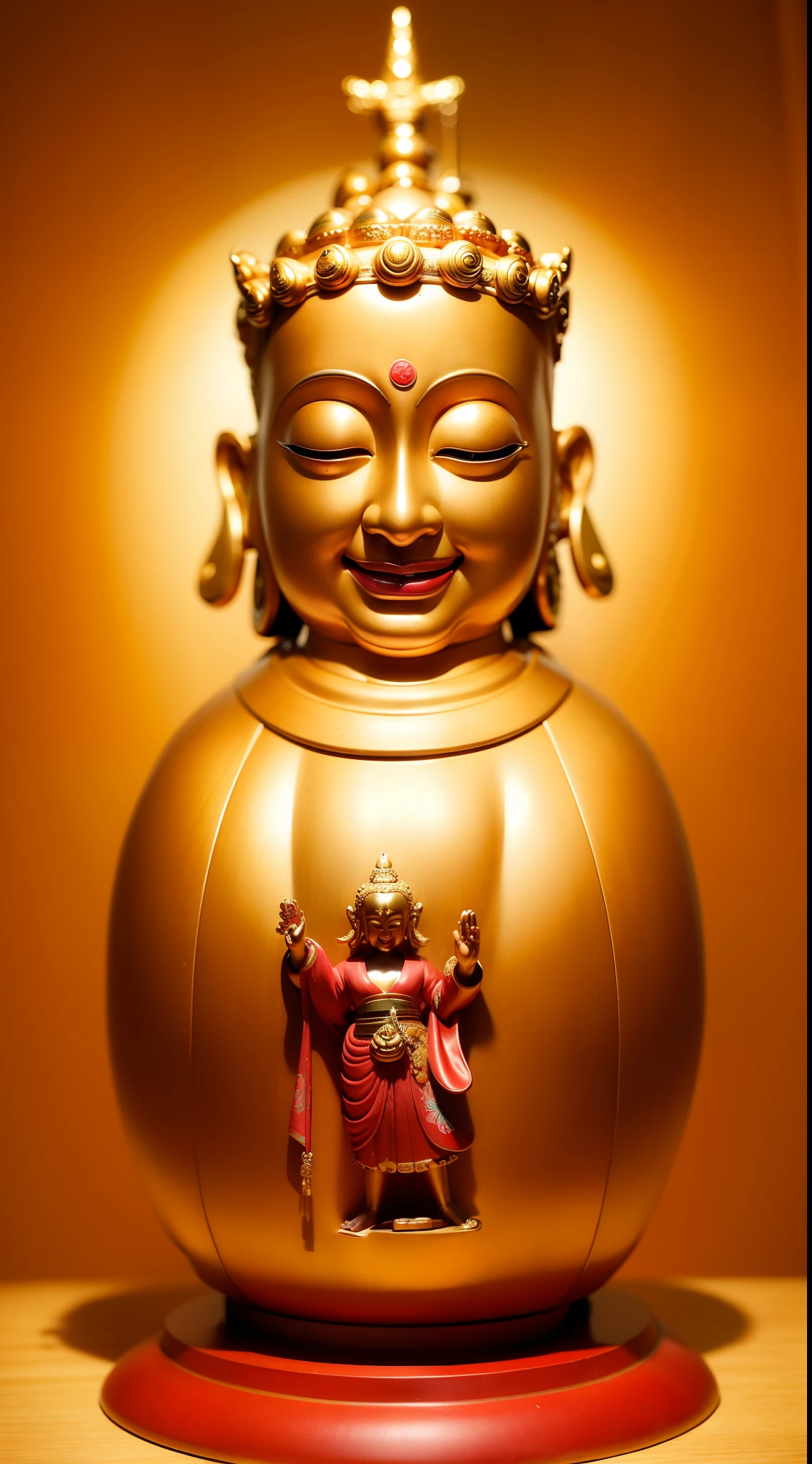masutepiece, Best Quality, hight resolution,Fantastic,Upper body,1 old god men,Seven lucky gods,benzaiten,daikokuten,Buddhist statue sculpture, Bald, Smile, shining background,Halo,golden colors,Golden kimono,Japanese dress,Clothes,sacredness,Smiling face