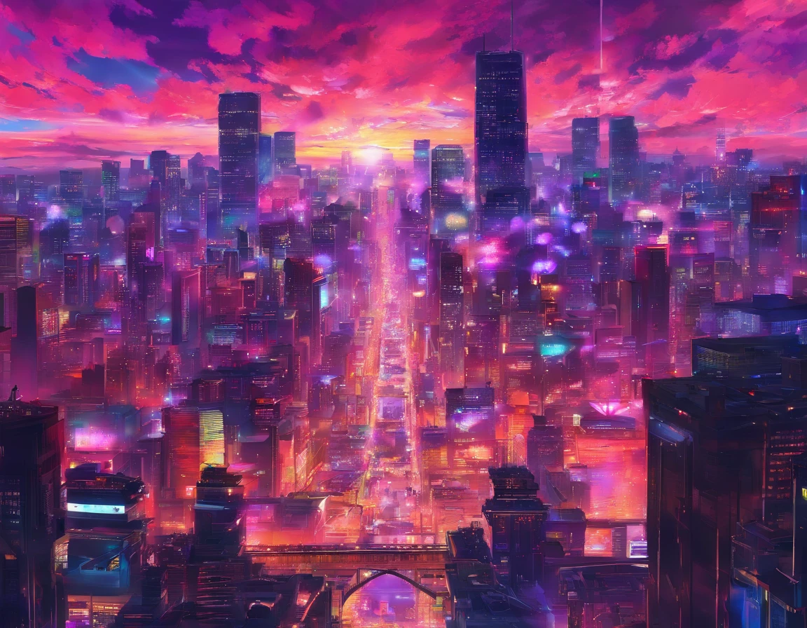 Close-up of the city with neon sunset in the background, Synthwave City, vaporwave city, Synthwave aesthetics, Neon City in the background, Background of Neo Tokyo, Neon metropolis in the background, Futuristic urban background, cyberpunk aesthetics, The city's backstory is cyberpunk, Purple Cyberpunk City, cyberpunk city background, cyberpunk aesthetics, cyberpunk atmosphere, Cyberpunk cityscape,anime clouds, Anime background, anime sky, in style of makoto shinkai, Beautiful puffy clouds. the anime, style of makoto shinkai, makoto sinkai!, beautiful anime scenery, based on Makoto Shinkai, Anime Landscape Wallpaper, makoto sinkai!!, Makoto Shinkai art style,japanaese girl,pale skin,beatiful face(purple hair)red jacket,Tokyo at night, with Cyberpunk style,Japanese streetwear,Tokyo Fashion,In a Cyberpunk 2 jacket 0 7 7,Full-length,attractive pose,Bottom view