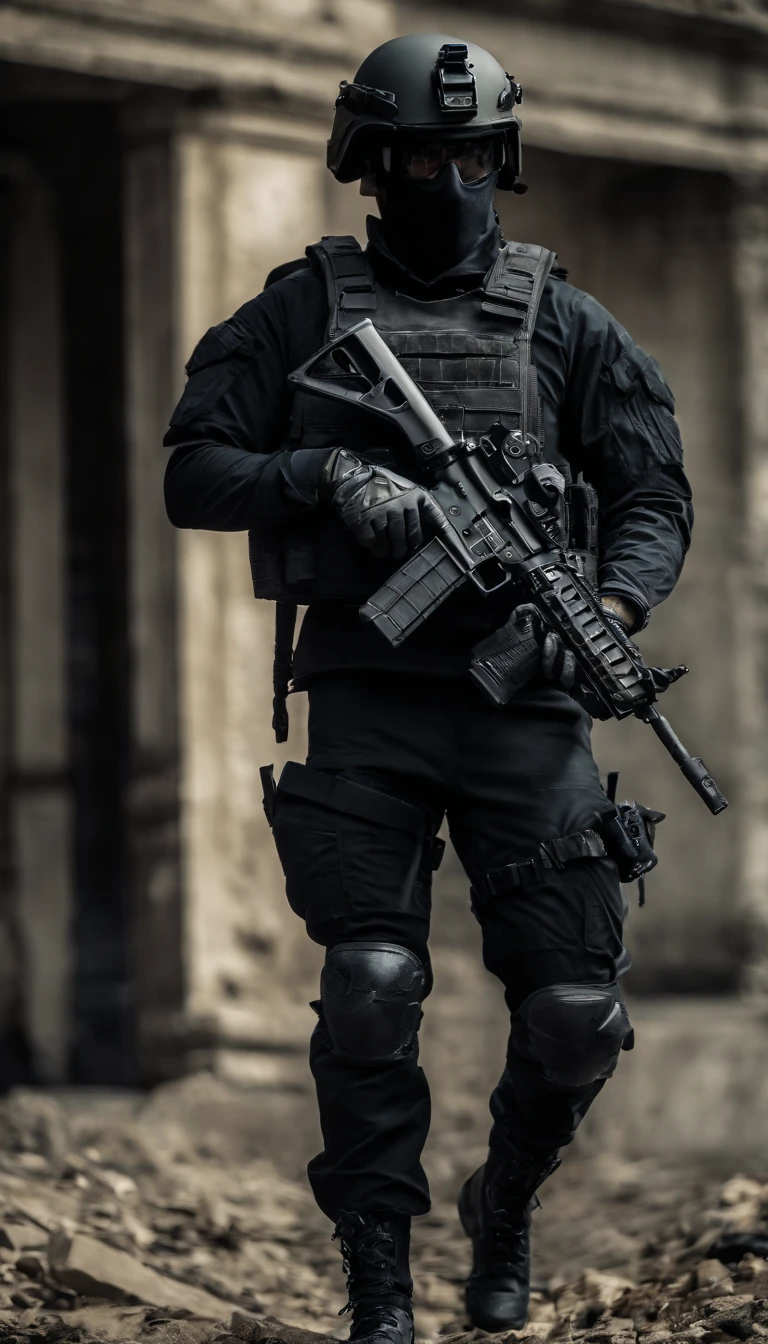 (Best quality,4K,8K,A high resolution,Masterpiece:1.2),Ultra-detailed,(Realistic,Photorealistic,photo-realistic:1.37), One of them wore a black SWAT uniform,Man in black helmet, A man in a black mask holds a gun, Air rifle CQB, French Special Operations, realistic soldiers, Soldiers in tactical equipment, tactical gear, cinematic —ar 16:9, realistic military equipment, Tactical armor, Black tactical equipment, combat outfit, Futuristic soldier costume, special forces security(Best quality,4K,8K,A high resolution,Masterpiece:1.2),Ultra-detailed,(Realistic,Photorealistic,photo-realistic:1.37), One of them wore a black SWAT uniform,Man in black helmet, A man wearing a black skull mask holds a gun, assault rifle,CQB, French Special Operations, realistic soldiers, Soldiers in tactical equipment, tactical gear, cinematic —ar 16:9, realistic military equipment, Tactical armor, Black tactical equipment, combat outfit, Futuristic soldier costume, special forces security,FBI official,Zombie crisis,Zombie background,There was chaos,Police shoot at zombies