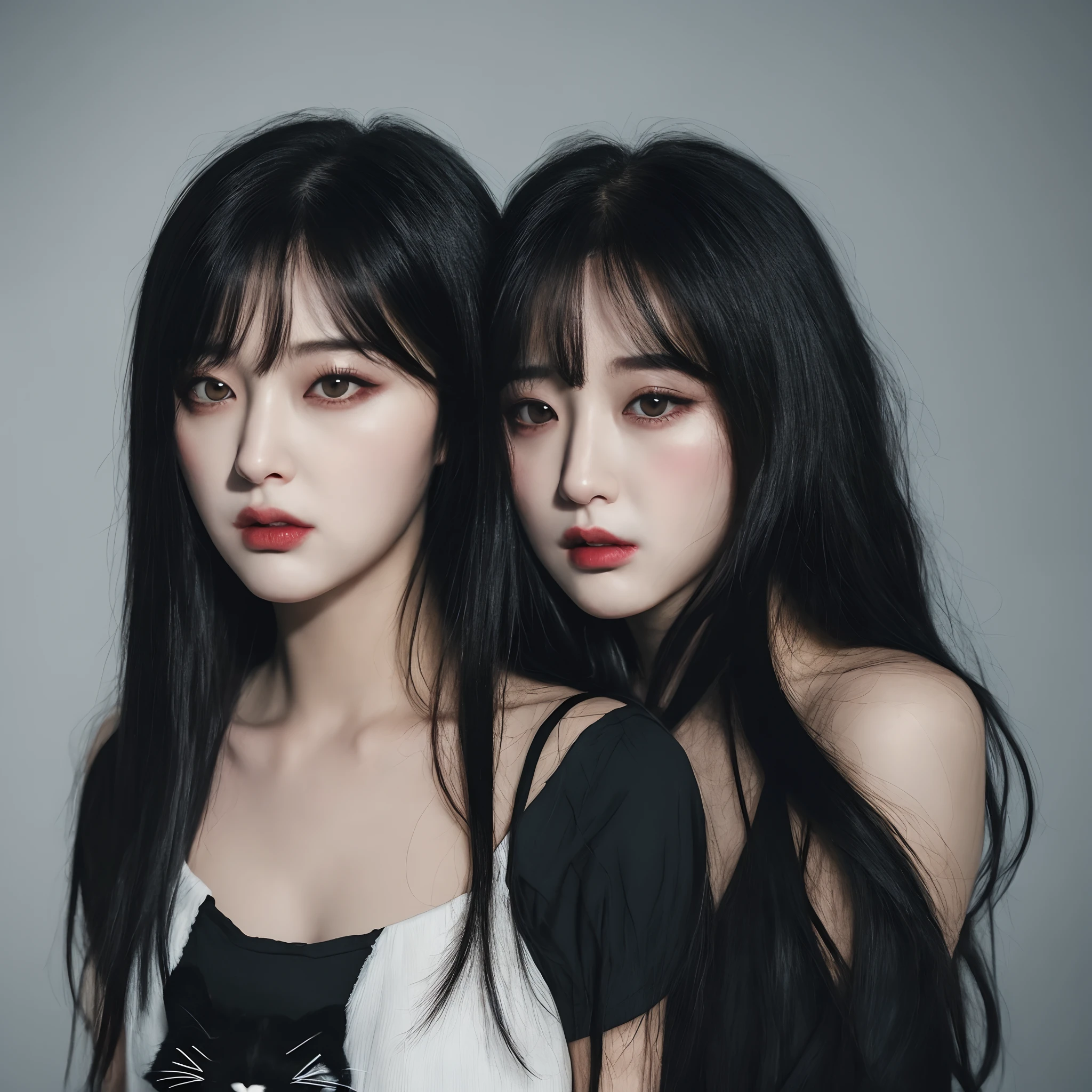 ((Top Quality、16K、masterpiece:1.3))、a tall and beautiful woman、Perfect Figure:1.4、(gothic aesthetic) Slim Abs、(goth girl) black hairstyle、long hair、No postural movement、Stand up straight、Huge bust、Highly detailed facial and skin texture、(A detailed eye, Symmetry Eyes, Clear realistic eyes, Double eyelidd、Cold-stricken face、Symmetrical face), pale-white skin (illuminated, realistic shading sound), goth makeup, Royal sisters full of fans、The Telegraph Esbian、peach buttocks、(black gothic Knit Dress, Very Tight Knit), cleavage, squart、(Raw foto:1.2)、((Photorealcitic:1.4))Top Quality、masterpiece、Real Photography、very delicate and beautiful.、super detailed CG、Unity、8K photo wallpaper、delicate detail、best qualtiy、Highly detailed CG unity 8k wallpaper、absurderes、Incredibly Absurd、huge file size、extremely highly detailed、Hight Resolution、ighly Details、Beautiful detail girl、extremely detailed eyes and face、beautiful delicate eyes、Facial light、cinematic lightings、(big hips, thick thighs, beautiful legs, black pantyhose) 1girll、see -through,Watch your audience, Plane Air, high ponytail、ulzzang-6500、The Telegraph Esbian, different poses at different angles,