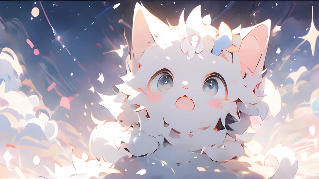 Anime cat with stars in the background, anime cat, anime visual of a cute cat, realistic anime cat, cute detailed digital art, Anime Art Wallpapers 4 k, anime art wallpaper 4k, Very beautiful furry art, 4 k manga wallpaper, Cute Anime Cats, Anime Art Wallpapers 8K、kirakira、stele、White cat、Aimei、Blue eyes、With background、nigh sky、shooting stars、natta、nigh sky、accessorized、pearl accessories、