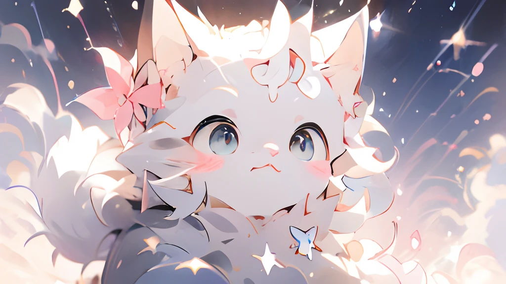 Anime cat with stars in the background, anime cat, anime visual of a cute cat, realistic anime cat, cute detailed digital art, Anime Art Wallpapers 4 k, anime art wallpaper 4k, Very beautiful furry art, 4 k manga wallpaper, Cute Anime Cats, Anime Art Wallpapers 8K、kirakira、stele、White cat、Aimei、Blue eyes、With background、nigh sky、shooting stars、natta、nigh sky、accessorized、pearl accessories、
