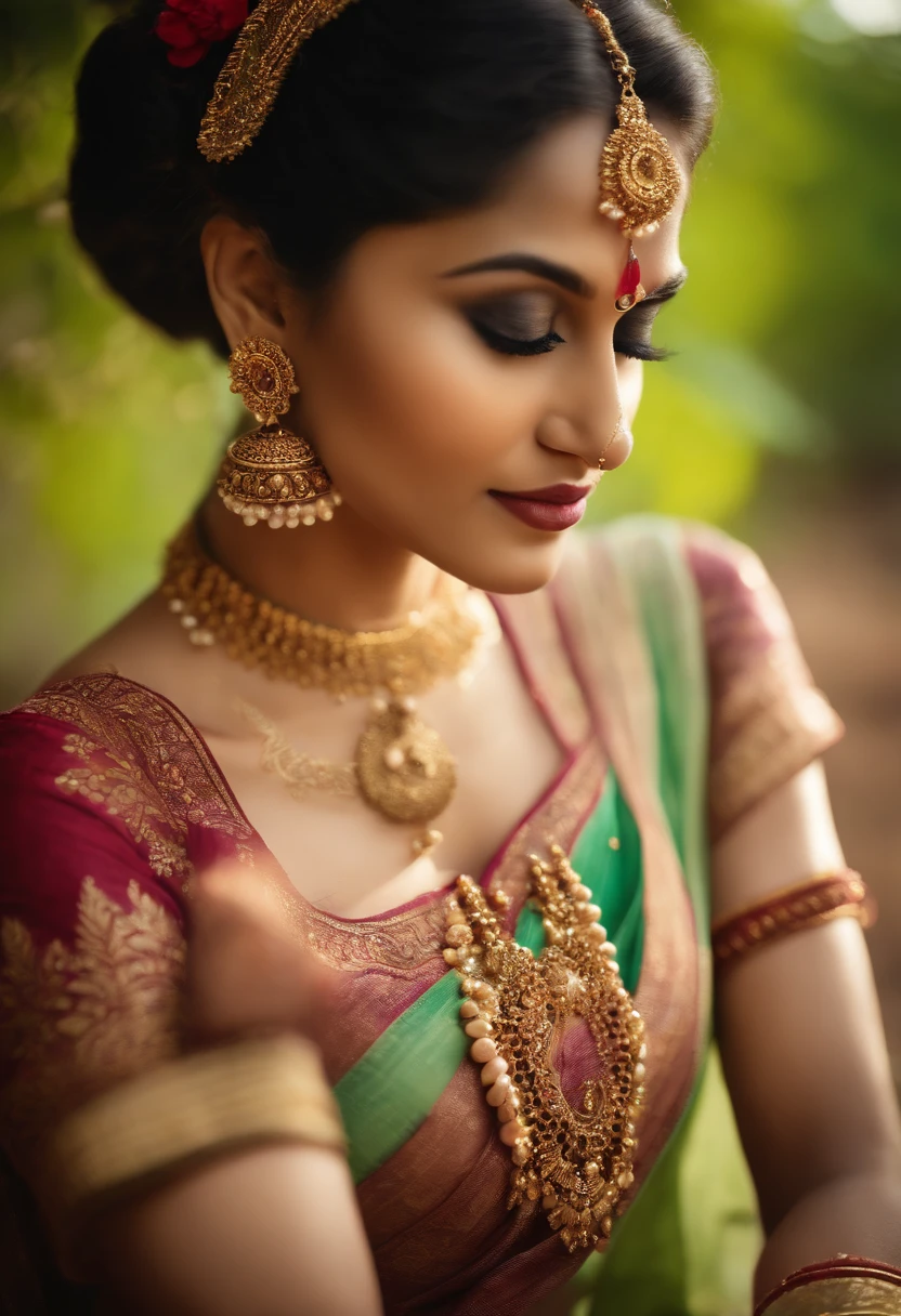 The Vishakanyas, (best quality,4k,highres,masterpiece:1.2), realistic, detailed, carrying knife, dagger, vibrant colors, strikingly beautiful women, elegant poses, intricate patterns, exquisite facial features, enchanting eyes, alluring lips, mesmerizing radiance, lush green garden backdrop, soft natural lighting, ethereal atmosphere, delicate silk sarees, ornate jewelry, graceful movements, enticing allure, captivating expressions, mysterious aura, postures depicting grace and power, intricate henna designs on hands, intricate hairstyles adorned with flowers, intricate hand gestures, hypnotic gazes, a delicate balance between beauty and danger, mythical elements subtly incorporated, evoking a sense of intrigue and fascination, rich cultural symbolism, a harmonious blend of tradition and modernity.