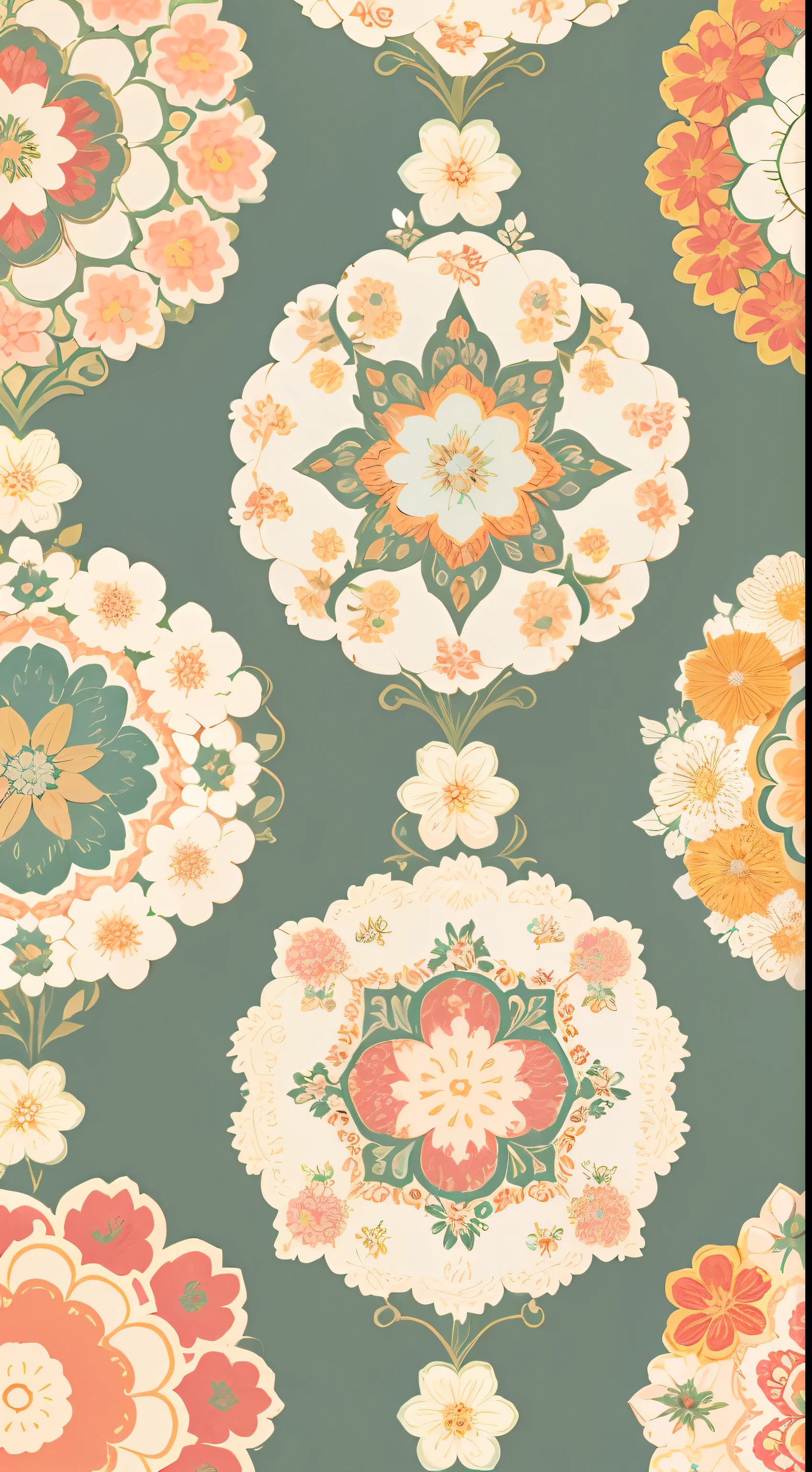 Vintage Seamless Wallpaper Pattern. Floral, Colorful, Printing, Design, white, seamless, Tilatable, ornament detached.