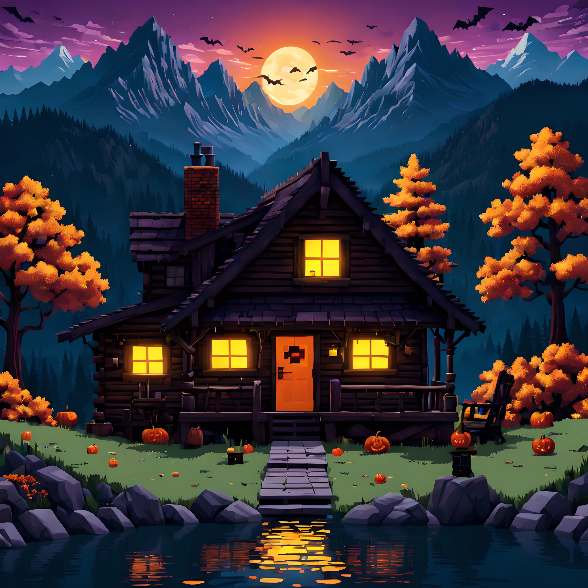 (halloween theme:1.3), (Mountain Cabin (Mountain Cabin) (Mountain Cabin (Mountain Cabin)) (Mountain Cabin (Mountain Cabin) (Mountain Cabin (Mountain Cabin))) (Mountain Cabin (Mountain Cabin) (Mountain Cabin (Mountain Cabin)) (Mountain Cabin (Mountain Cabin) (Mountain Cabin (Mountain Cabin)))) (Mountain Cabin (Mountain Cabin) (Mountain Cabin (Mountain Cabin)) (Mountain Cabin (Mountain Cabin) (Mountain Cabin (Mountain Cabin))) (Mountain Cabin (Mountain Cabin) (Mountain Cabin (Mountain Cabin)) (Mountain Cabin (Mountain Cabin) (Mountain Cabin (Mountain Cabin))))):1.3), (Pixel art:1.5),  Mountain road decorated for Halloween、Halloween Decoration Hats、Autumn mountain hut、Colored leaves、Sunset、Mountain hut bathed in the sunset、Evening glow、