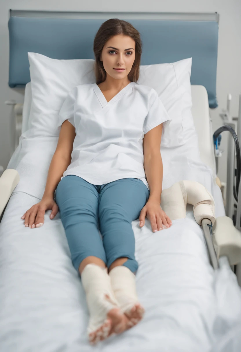 do anime sentada na cama do hospital, no vestido do hospital sentada na cama com gotejamento IV, no hospital em vestido de paciente, vestindo uma bata hospitalar, vestindo um vestido hospitalar branco, com gotejamento IV, with a broken foot a broken foot in a cast for immobilization, Broken foot in a bandage molded orthopedic plaster injury bone, Sitting with broken foot, envolto em bandagem de gesso, with the foot in a plaster cast, With a broken foot in a cast, lying in bed in the hospital, the treatment of the emergency center is plaster cast for a later cure in an orthopedic clinic, ortopedia, traumatologia, She is in a hospital bed, , garotas de anime sedutoras,