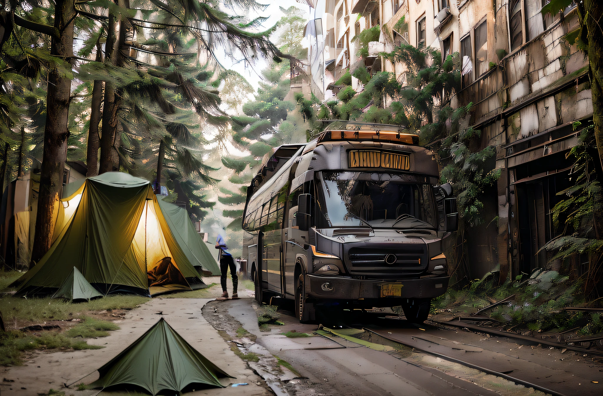 ((pessoas acampadas)), ((fogueira))