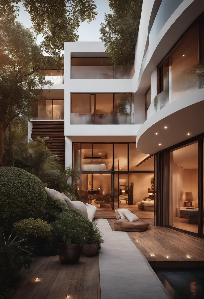 Real estate advertising, high-end, atmospheric, luxurious, simple, Nordic style, warm colors