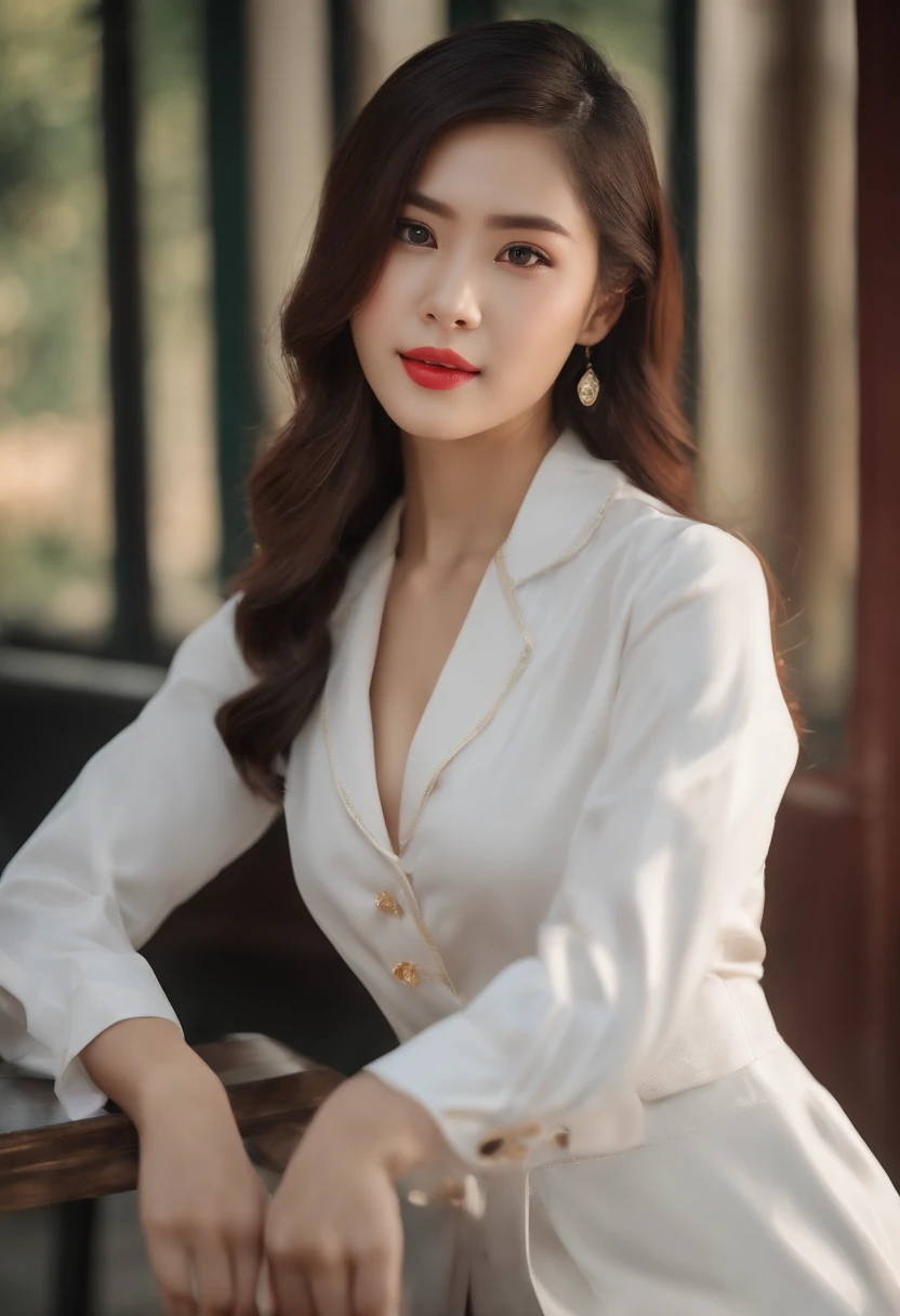 （top-quality，8K，tmasterpiece：1.3）），Sharp focus：1.2  ，Perfect style，big breasts beautiful，long tongue with her mouth open：1.8，Crisp smile，Beautiful face ，a constriction of the waist，beautifullegs，，taut skin，Very detailed facial and skin texture，Detailed eyes，二重まぶた，Thin cheeks，healthy-looking skin，（Layered Hair Style，dark brown  hair），（（disheveled clothes and hair： 1.2）），（Elegant flight attendant uniform：1.5），（），（Big natural breasts，naturey），from below，（（The blush is violent：1.8））
