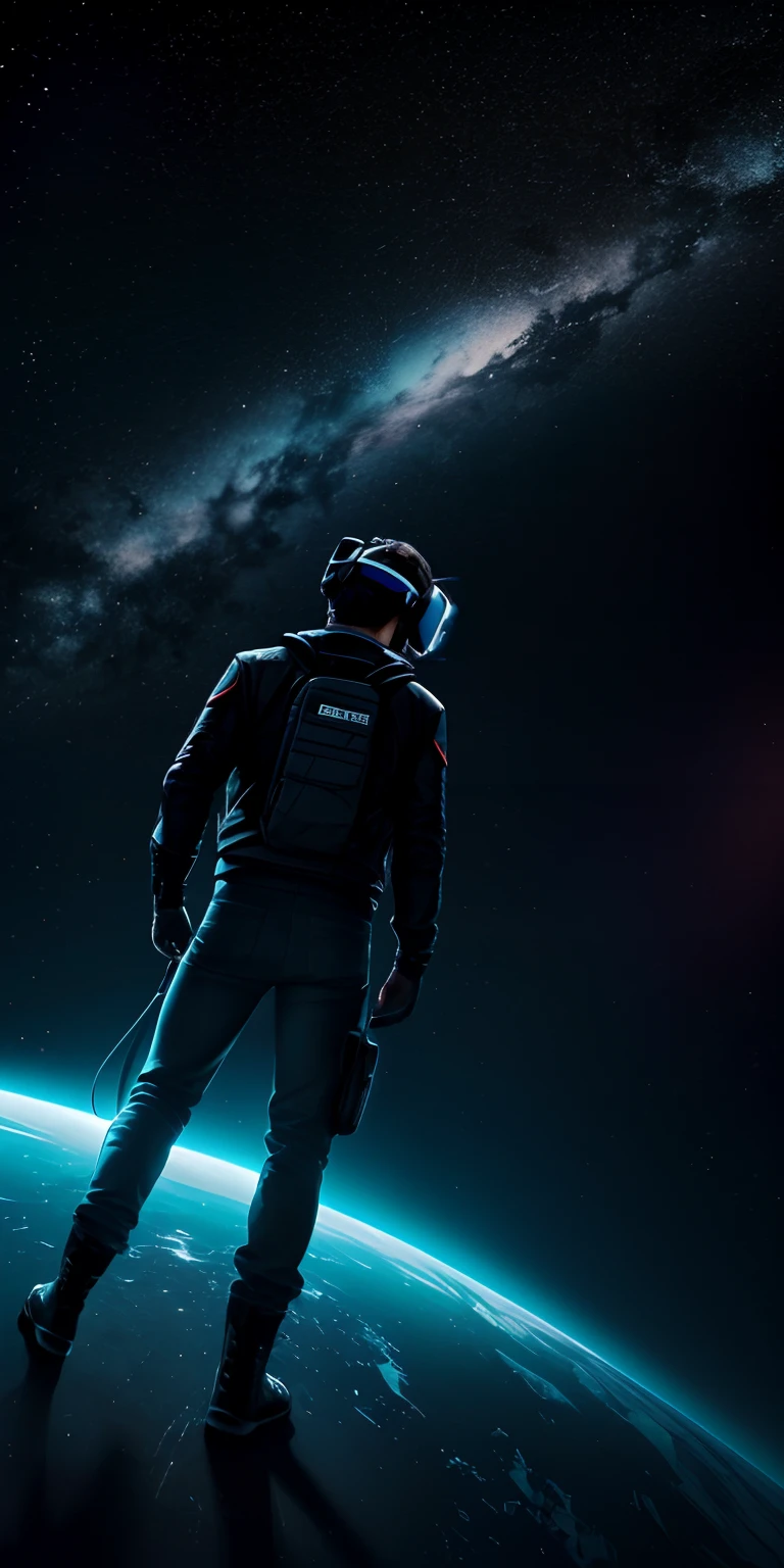 Wear a VR headset，Look back sideways，Turn your back to the camera