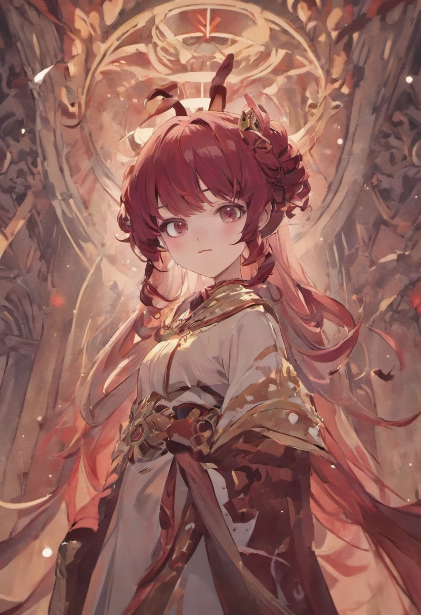 White background , goat horn,Horse Ears,maroon curly hair,The upper body is a man and the lower body is a horse,Oriental elements, reasonable design, Clear lines, (linear art, monochrome), pretty, forest theme,girl,