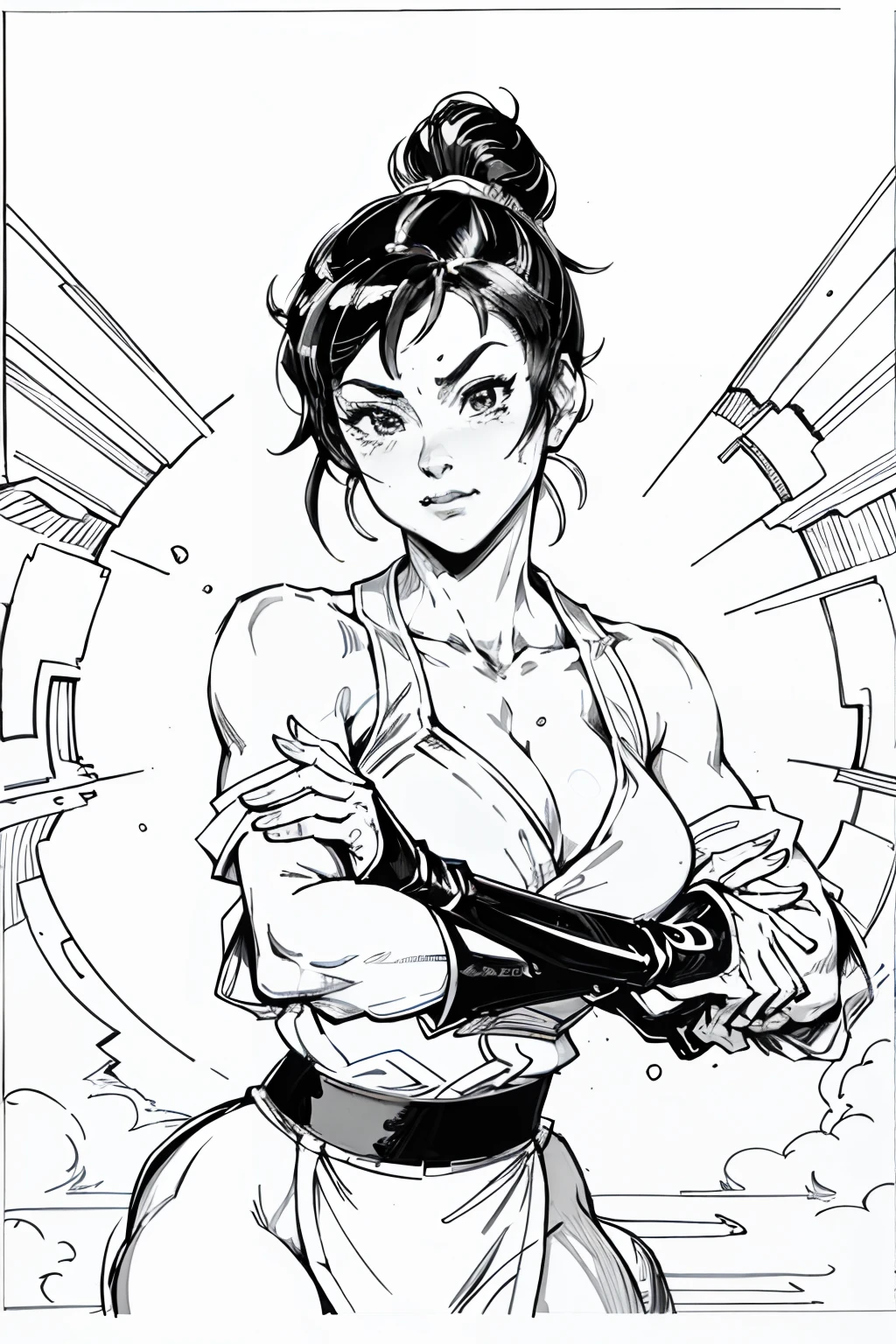 (high resolution, best quality:1.2),
foco facial, monocromatic, Arte Digital, Classic Chun-Li. arte linear. Contornos em tinta