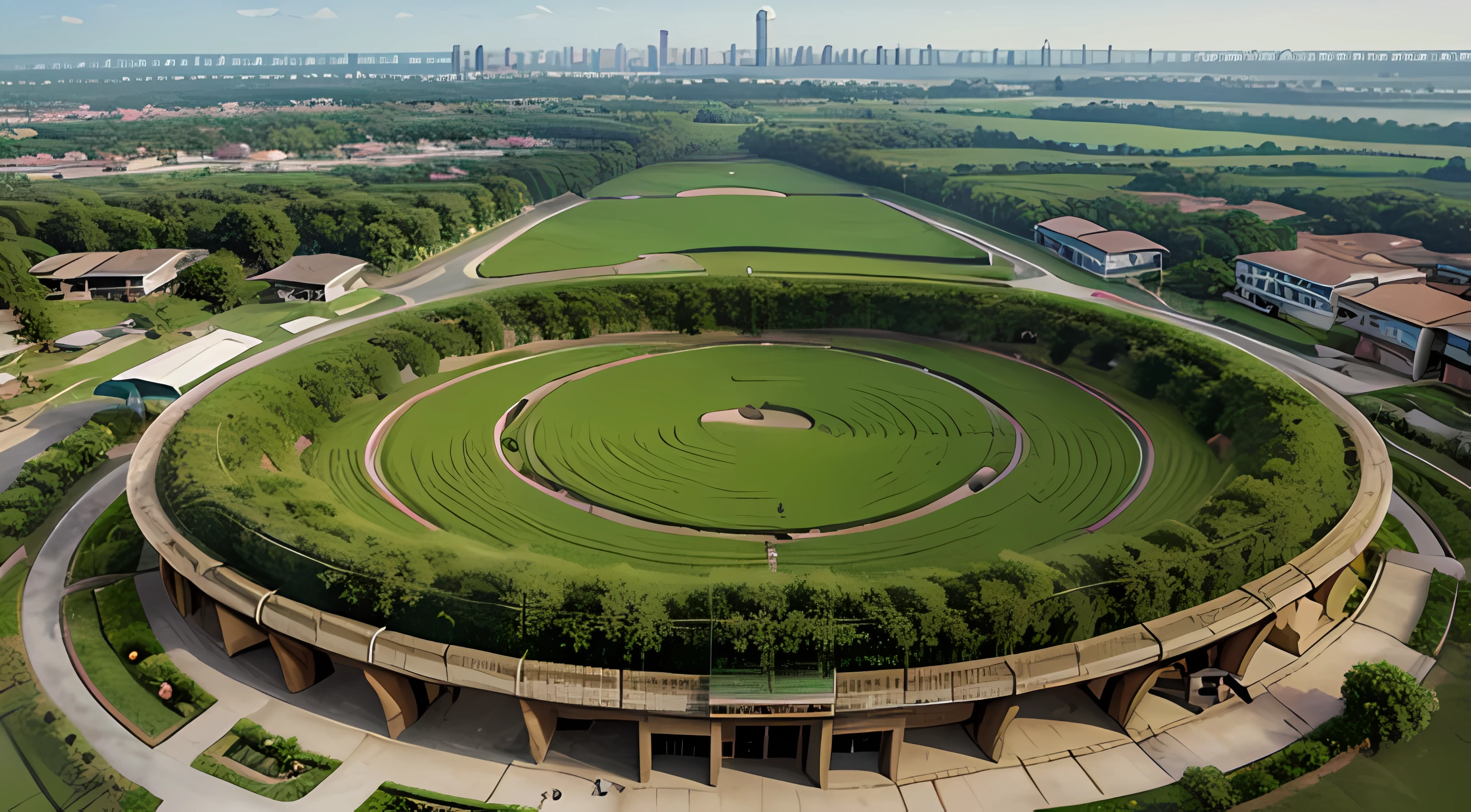 A huge developed city in round shape within 150 bighas of land. And a beautiful green field. The image is made according to the building structure of Bangladesh. The picture is very pleasant to look at.