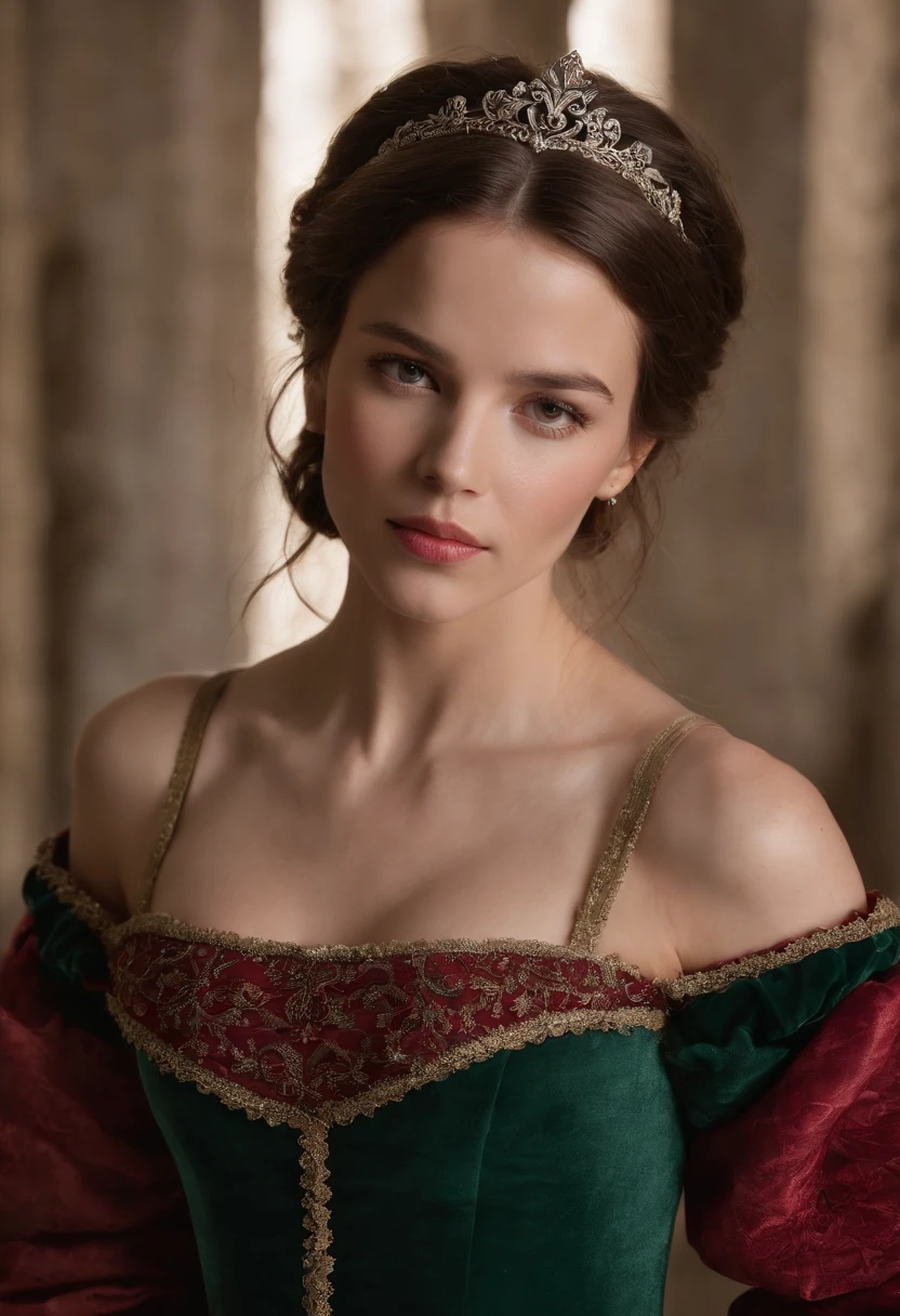 (((Una profunda herida rojiza cruza su mejilla izquierda))) tez clara, Kate Beckinsale as a 19-year-old, cabello blanco natural, Ojos verdes distintivos, Usando Kohl, Delgado y elegante, Beautiful, Luz de velas en un entorno medieval, Ultra Sharp Focus, Toma realista, Ropa femenina medieval, Tetradic colors (cicatriz:1.4)