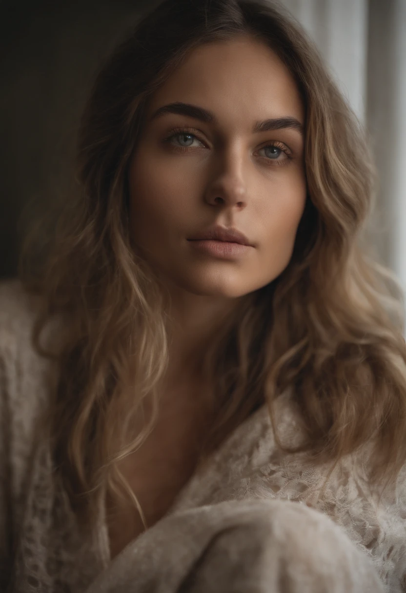 Arafed woman completely , fille sexy aux yeux bleus, ultra realist, Meticulously detailed, Portrait Sophie Mudd, cheveux blonds et grands yeux, selfie of a young woman, Yeux de chambre, Violet Myers, sans maquillage, maquillage naturel, looking straight at camera, Visage avec Artgram, Maquillage subtil, Superb shot of the whole body on your knees, dans la chambre, Medium to large bust, position hot ,sexy
