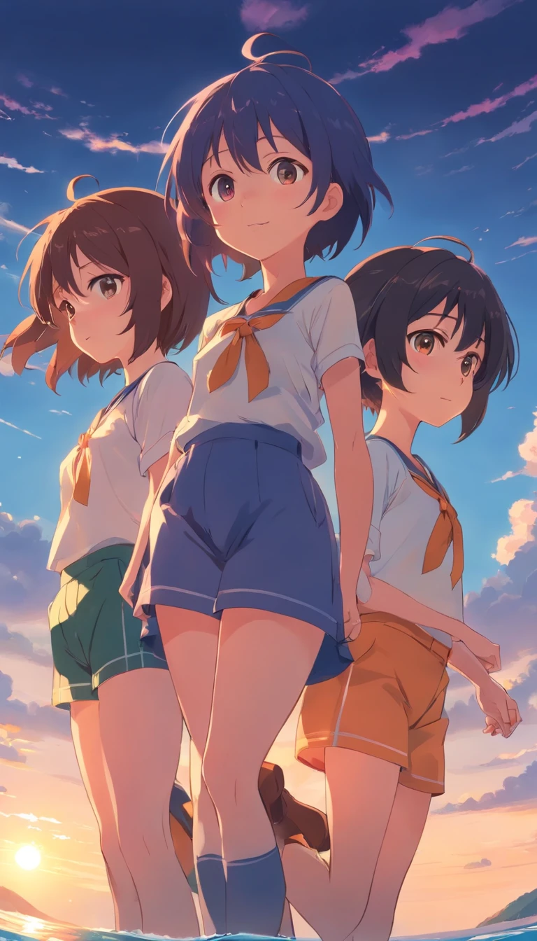 Three girls with ass on ite boy's face、Back Style、Slightly upturned