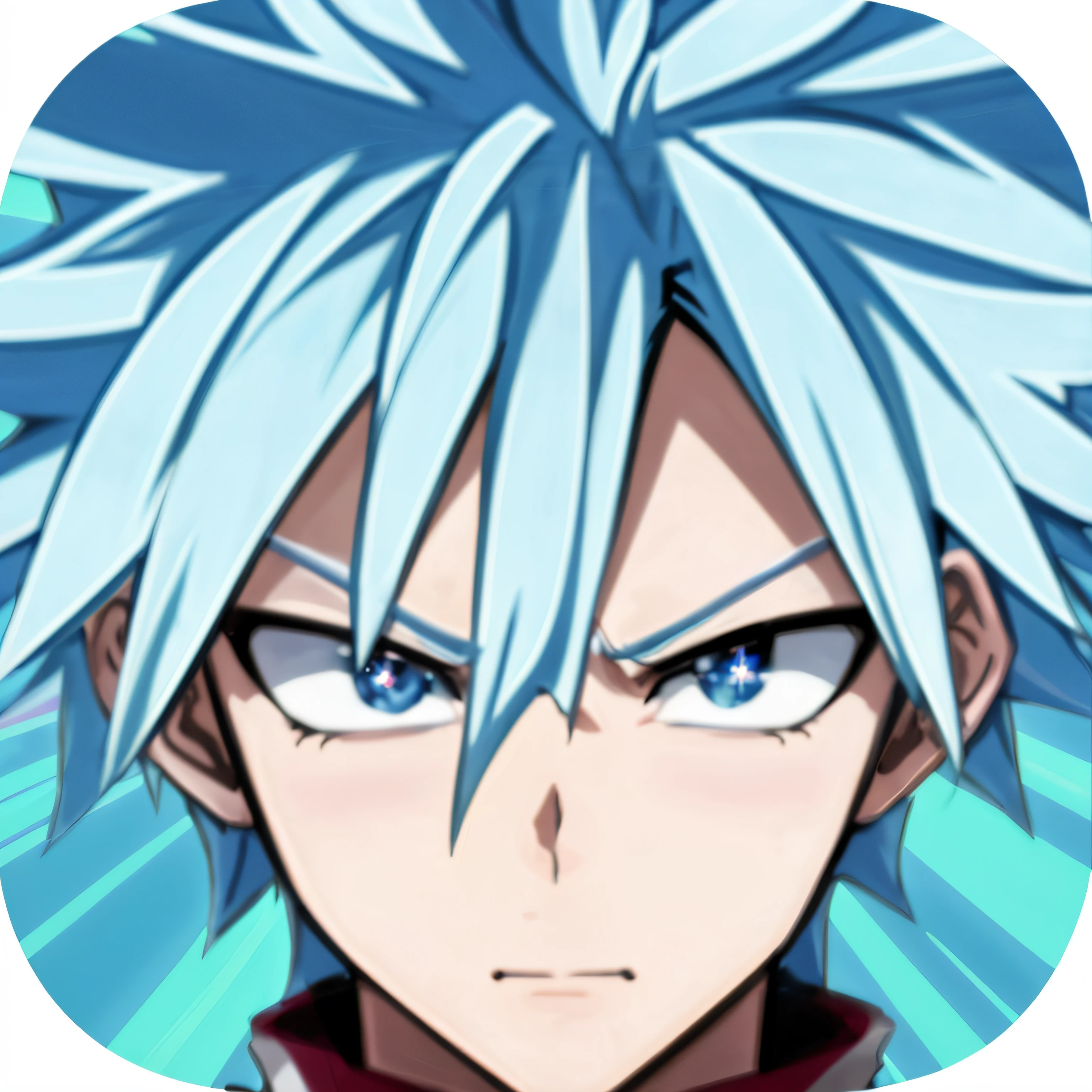 Anime boy with blue hair and blue eyes staring at the camera, Super Saiyan Blue, 2 d anime style, trigger anime artstyle, High quality anime art style, anime style character, Epic anime style, Avatar image, Anime art style, advanced digital anime art ”, anime style hyper detailed, highly detailed angry anime face, Anime moe art style, Anime figure,ray tracing, reflection light, sparkle, UHD, retina, masterpiece, ccurate, best quality, award winning, 4K, 8k, 16k, best quality