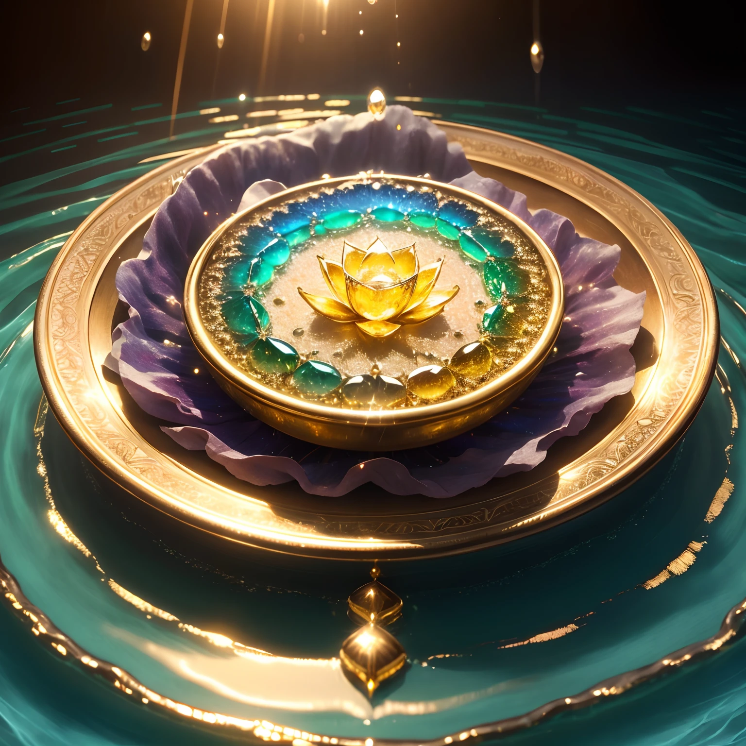 finest image, (8k, RAW photo, realistic), country of jewels, country trapped in water droplets, country of gold plated and silver plated, iridescent rainbow-colored country, detailed and delicate depiction, professional lighting