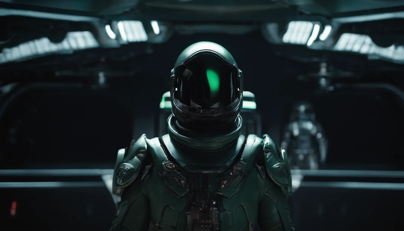 If you have a closed astronaut helmet and no face, perfect details, 16 k, unreal engine 5, ultra sharp focus, intrikate, SINISTER, Epic Art Masterpiece, TanvirTamim, artstation trend, making: artgerm, h. r. giger and beksinski, highly detaild, lively, All Green Screen Style Backgrounds, floating in space, In the Universe