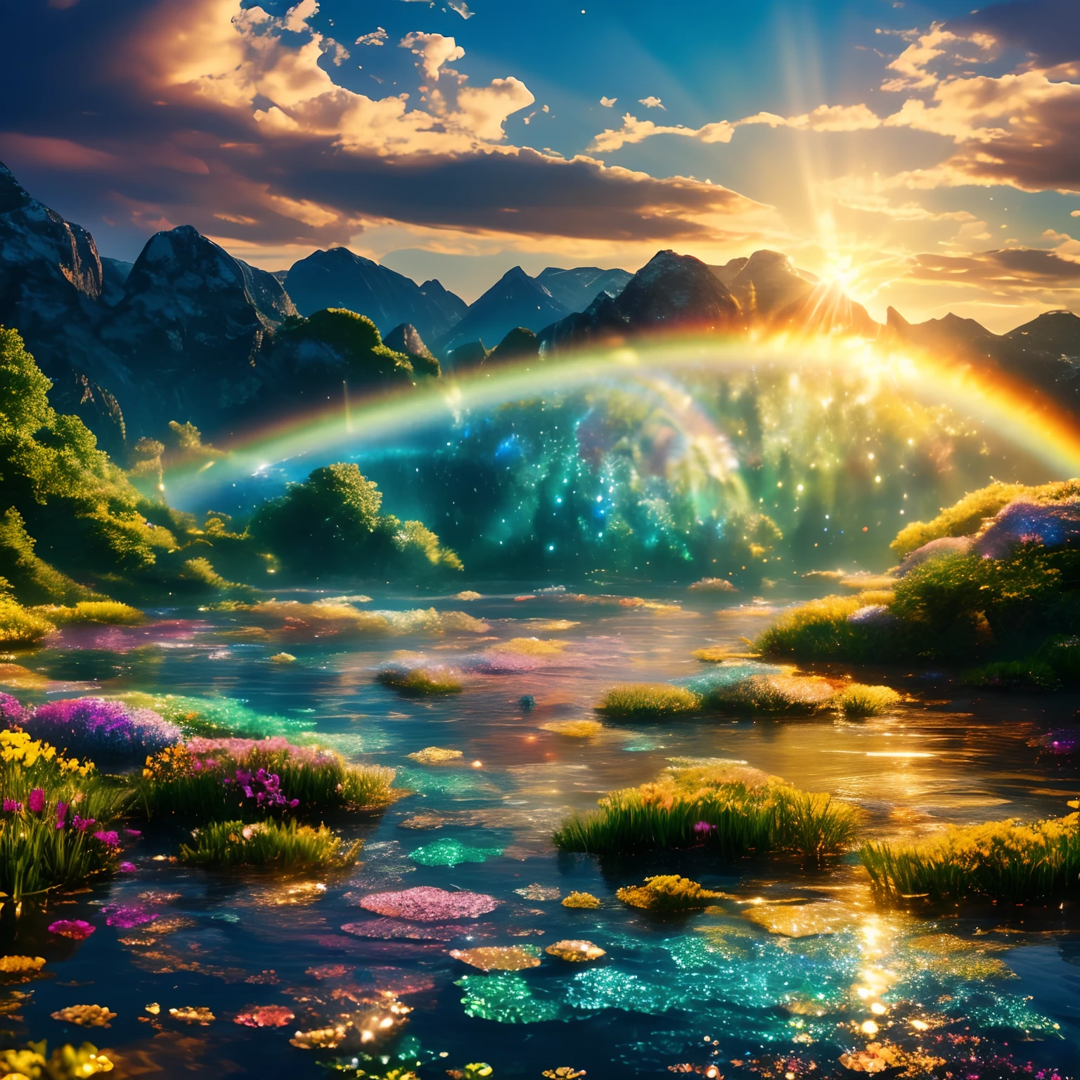 finest image, (8k, RAW photo, realistic), country of jewels, country trapped in water droplets, country of gold plated and silver plated, iridescent rainbow-colored country, detailed and delicate depiction, professional lighting