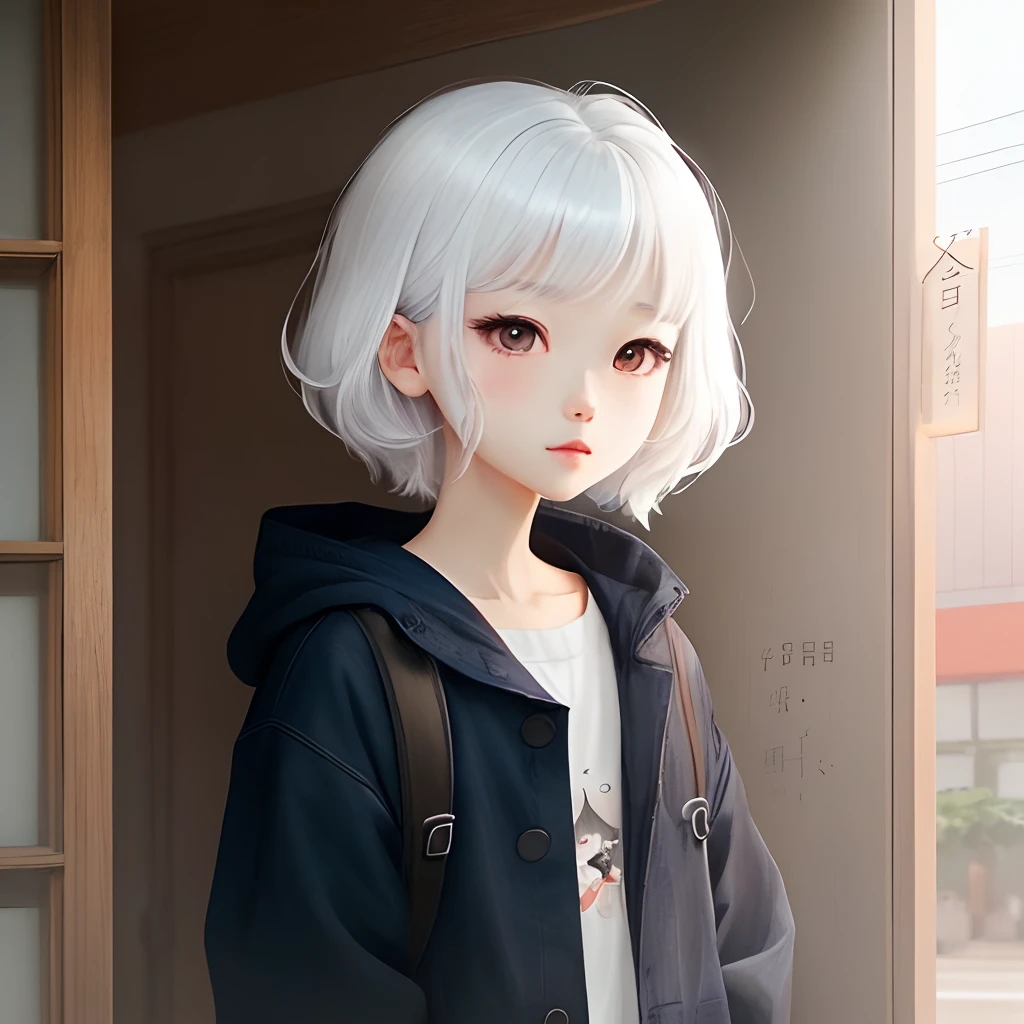 cute little、illustratio、white hair、girl with、Akame、Anime filling、Twin-tailed