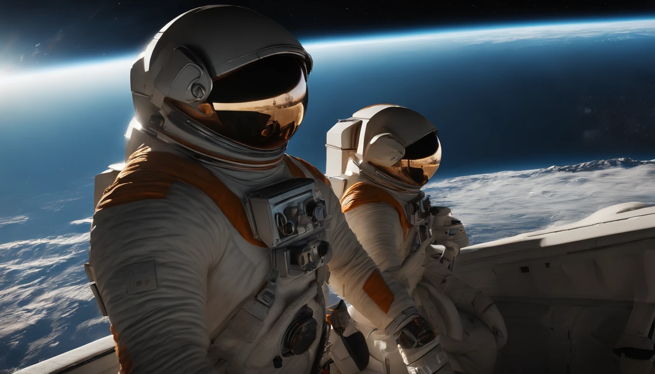 If you have a closed astronaut helmet and no face, perfect details, 16 k, unreal engine 5, ultra sharp focus, intrikate, SINISTER, Epic Art Masterpiece, TanvirTamim, artstation trend, Knocking on the window outside the ship, Outside the spaceship, floating in space