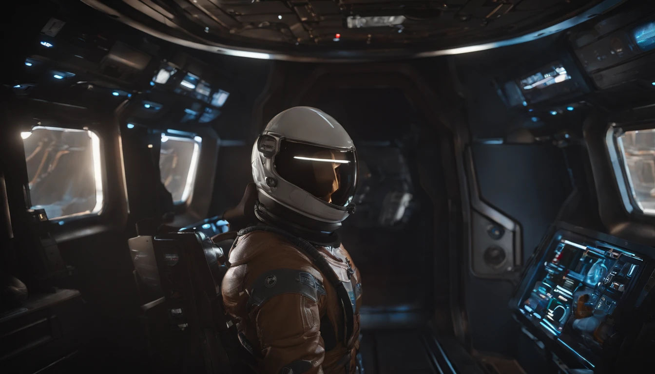 If you have a closed astronaut helmet and no face, perfect details, 16 k, unreal engine 5, ultra sharp focus, intrikate, SINISTER, Epic Art Masterpiece, TanvirTamim, artstation trend, Space suits hang inside the spaceship, Multiple spacesuits on display
