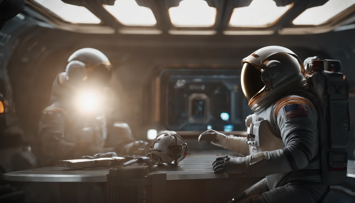 If you have a closed astronaut helmet and no face, perfect details, 16 k, unreal engine 5, ultra sharp focus, intrikate, SINISTER, Epic Art Masterpiece, TanvirTamim, artstation trend, Space Suit Wardrobe, Multiple spacesuits, Naked