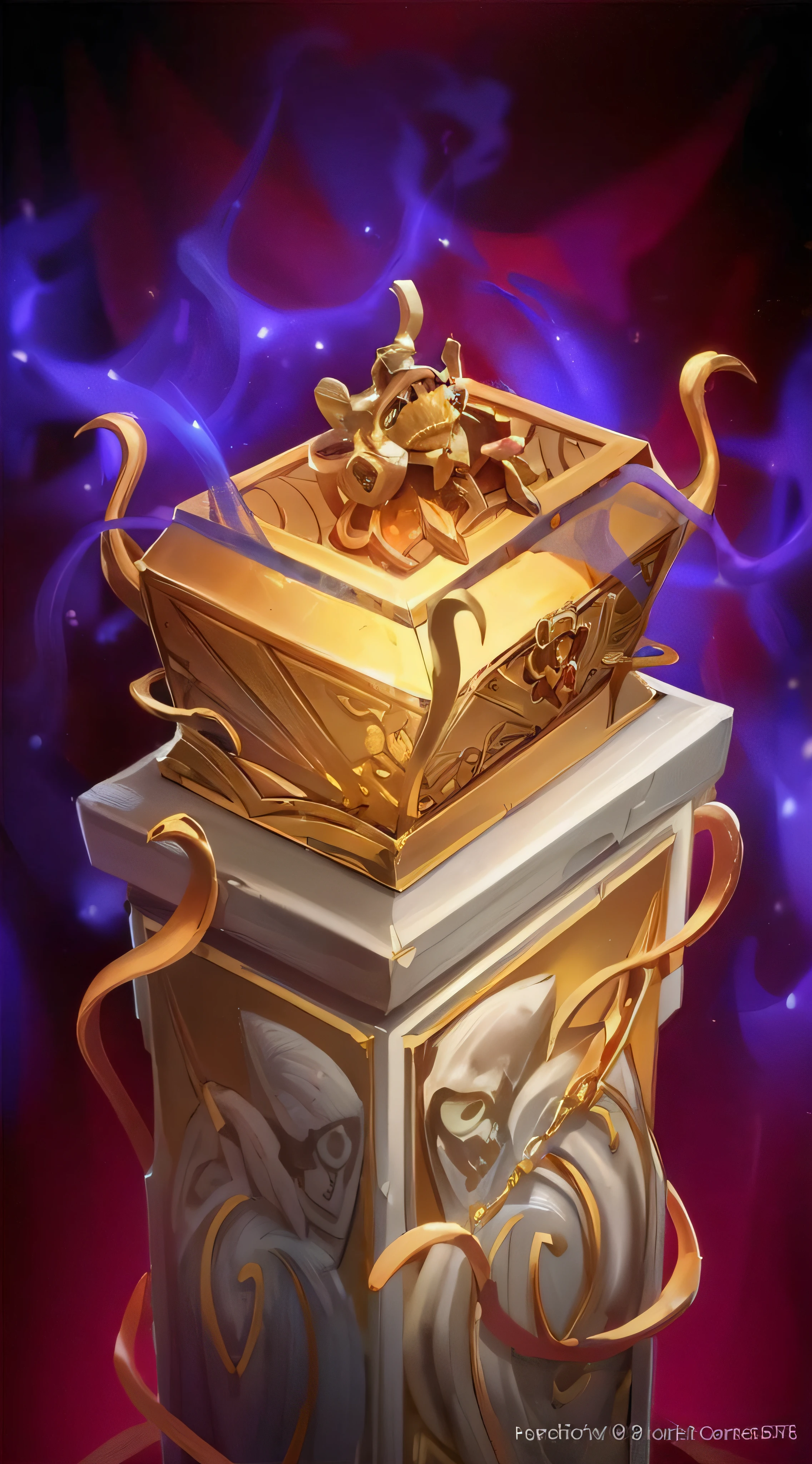 a painting of a golden box with a skull on top, loot box, hearthstone card art, hearthstone card game artwork. ”, hearthstone card artwork, hearthstone art, hearthstone concept art, card art, hearthstone style art, blizzard hearthstone concept art, in hearthstone art style, 8k hd wallpaperjpeg artifact, 8 k hd wallpaperjpeg artifact