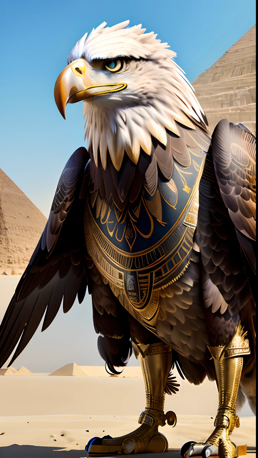 Animalrizz   (( eagle )) 10, masterpiece, highres, Absurd,photorealistic portrait, Parley_armature,Egypt,Pyramids, Cute Robot Eagle,In armor ,sphinx,Wear Parley_armature, Massive futuristic armor, running, move,