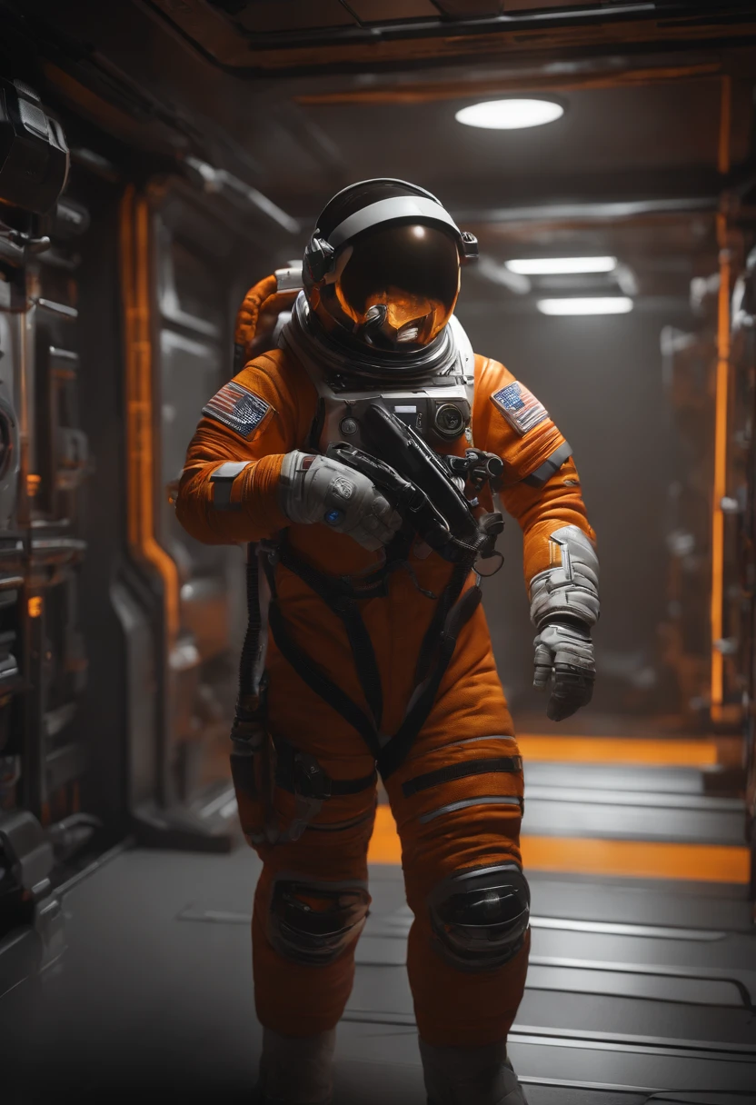 perfect details, 16 k, unreal engine 5, ultra sharp focus, intrikate, SINISTER, Epic Art Masterpiece, TanvirTamim, artstation trend, highly detaild, Man counting in spacesuit, Space Suit Storage