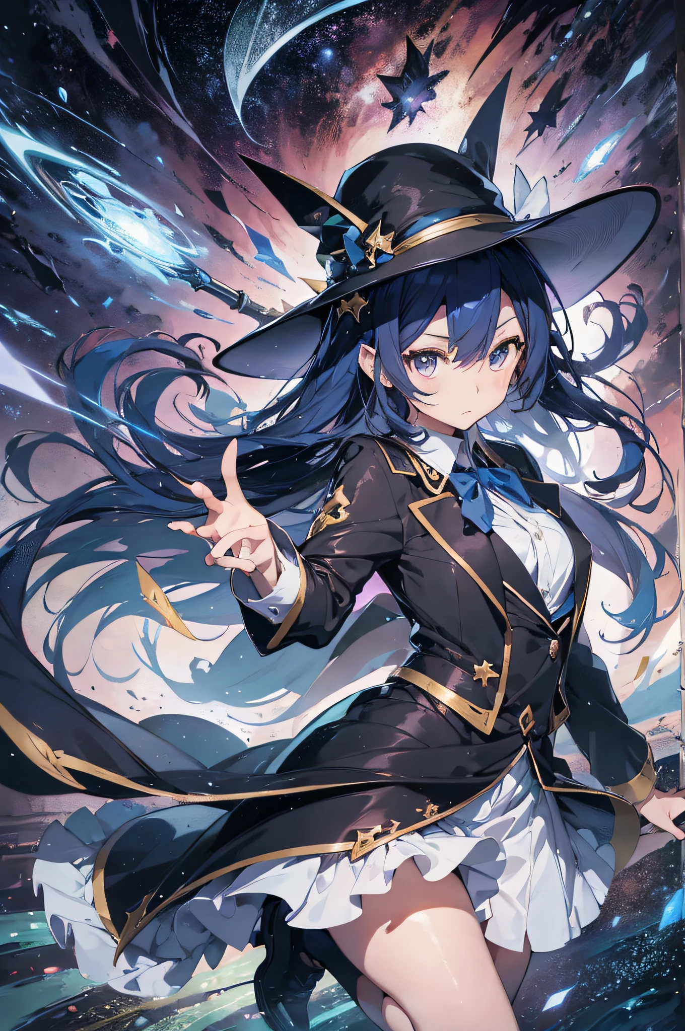 Dressed in a tuxedo and top hat、Anime character with a magic wand, female mage, long blue hair, marin kitagawa fanart, anime moe art style, magia, Black - Hair Wizard, Official Character Art, magic uniform, nffsw, full portrait of elementalist, trigger anime art style, Flirting anime witch magic cast, offcial art, Gorgeous Celestial Mage, Zero-chan Art Wakame、wakame、wakame、wakame、wakame、wakame、wakame、