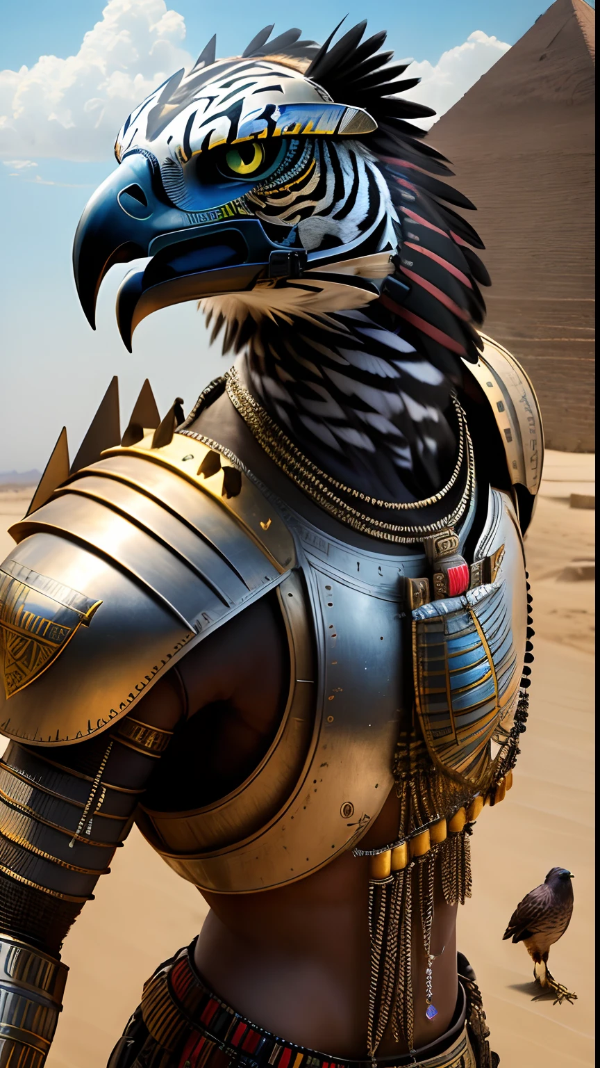 Animalrizz   (( hawk )) 10, masterpiece, highres, Absurd,photorealistic portrait, Parley_armature,Egypt,Pyramids, Cute Robot Tiger,In armor ,Wear Parley_armature, Massive futuristic armor, running, move,