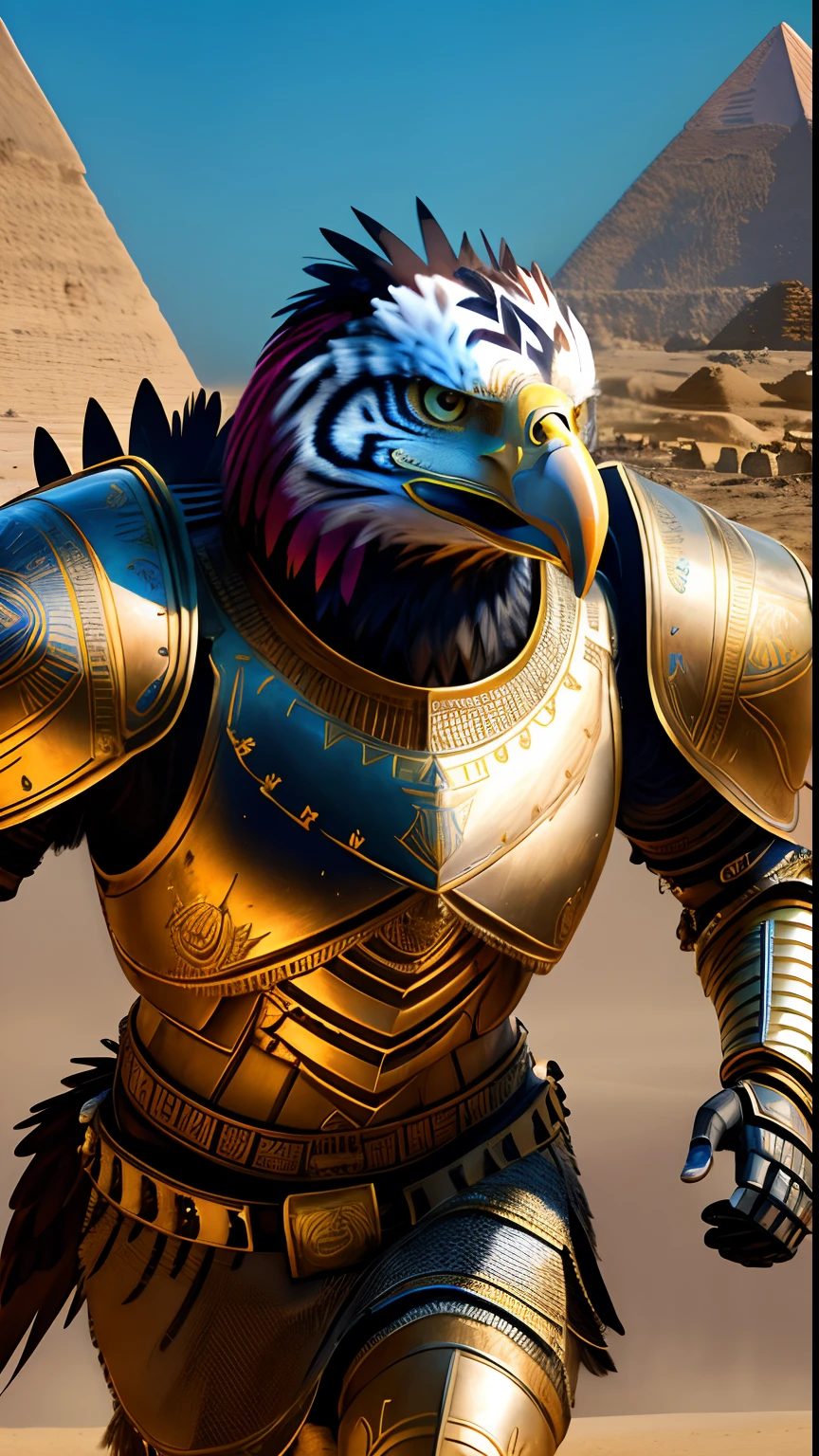 Animalrizz   (( eagle )) 10, masterpiece, highres, Absurd,photorealistic portrait, Parley_armature,Egypt,Pyramids, Cute Robot Tiger,In armor ,Wear Parley_armature, Massive futuristic armor, running, move,