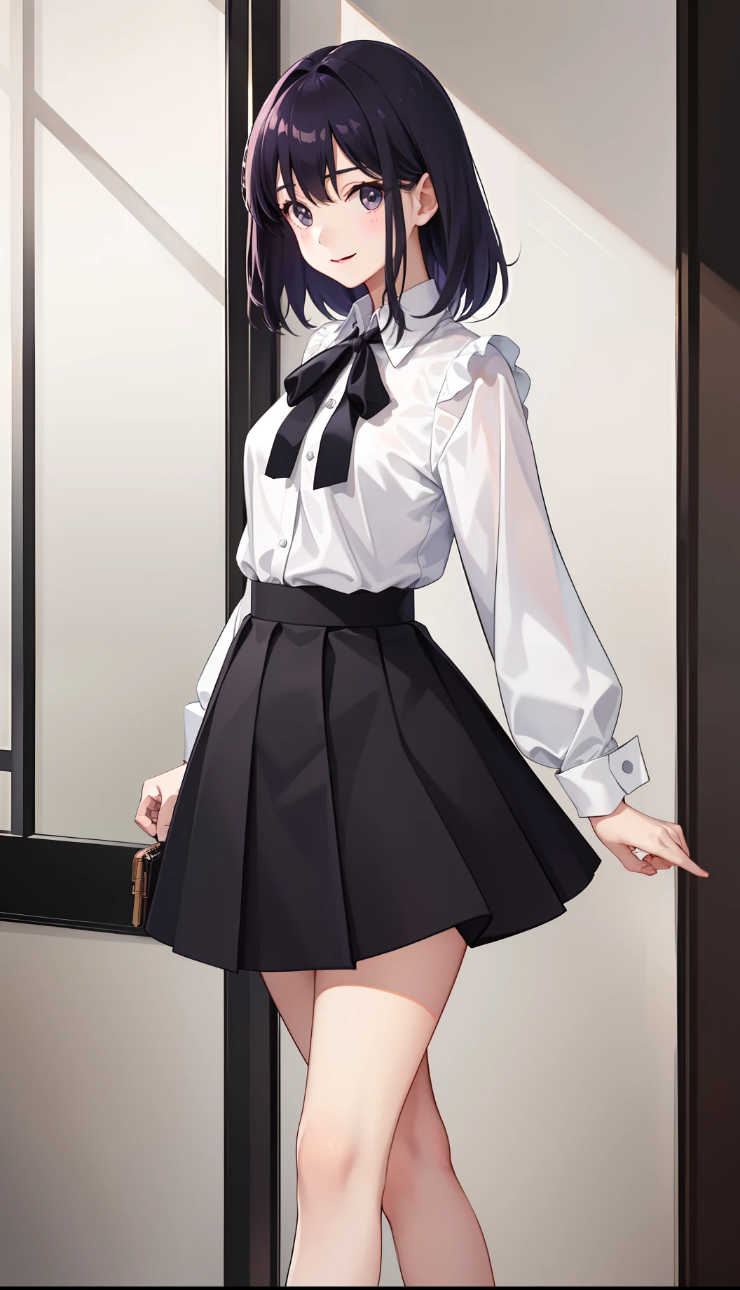 1girl in、A smile、The shirt、Blouse、(paler)skirt by the、(small tits)Chilarism、movement、